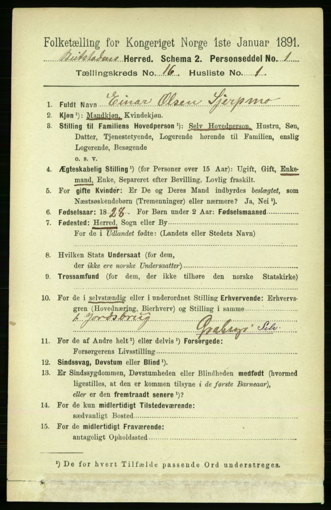 RA, 1891 census for 1727 Beitstad, 1891, p. 4168