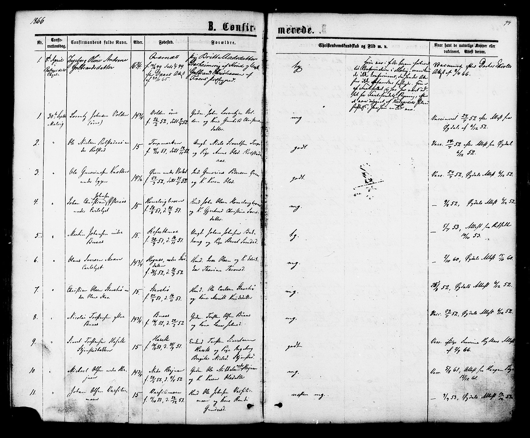 Ministerialprotokoller, klokkerbøker og fødselsregistre - Sør-Trøndelag, SAT/A-1456/616/L0409: Parish register (official) no. 616A06, 1865-1877, p. 94