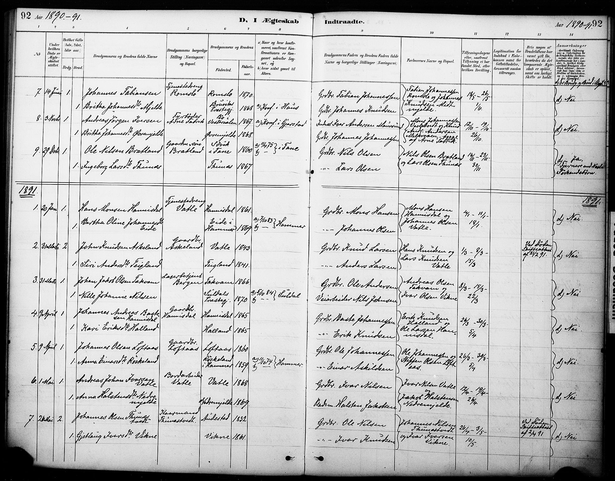 Haus sokneprestembete, SAB/A-75601/H/Haa: Parish register (official) no. B 1, 1887-1898, p. 92