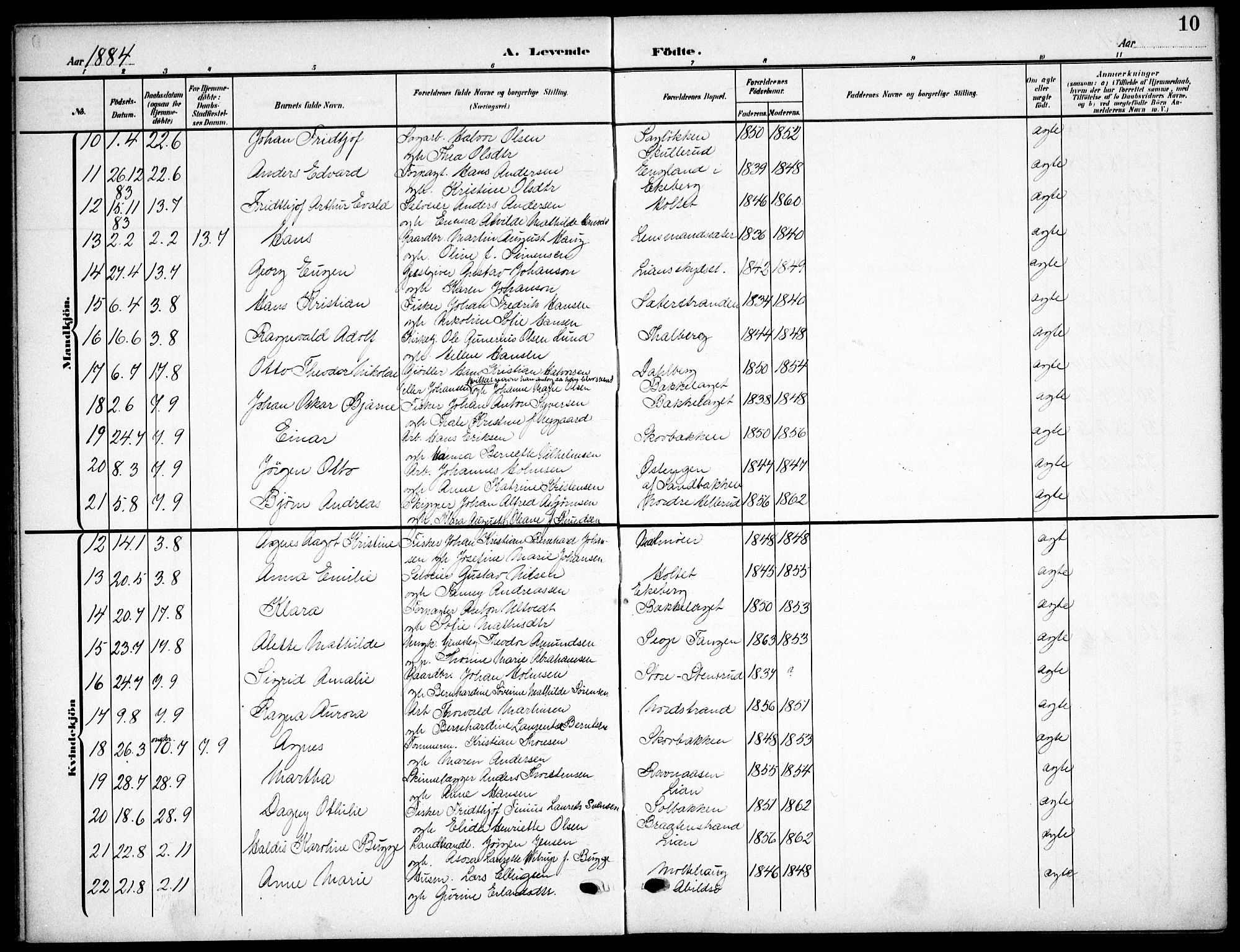 Nordstrand prestekontor Kirkebøker, AV/SAO-A-10362a/F/Fa/L0000: Parish register (official) no.  0, 1881-1900, p. 10