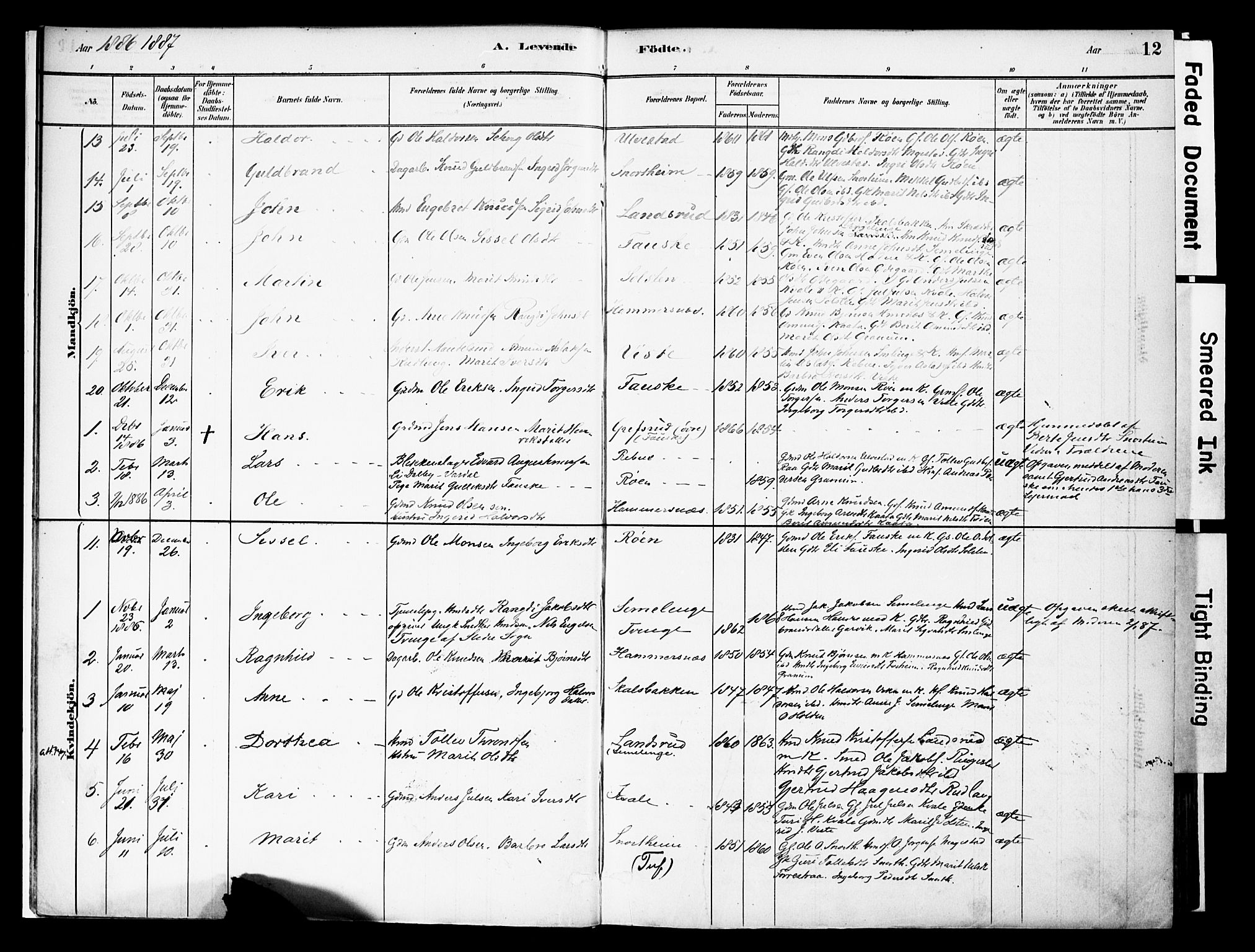 Vestre Slidre prestekontor, SAH/PREST-136/H/Ha/Haa/L0006: Parish register (official) no. 6, 1881-1912, p. 12