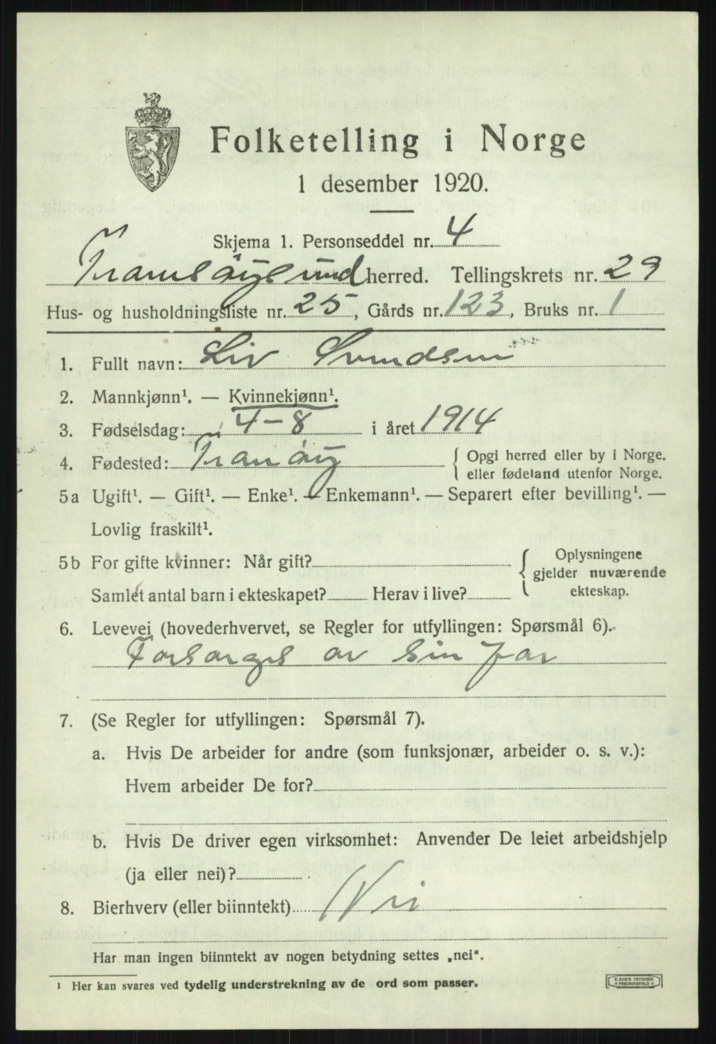SATØ, 1920 census for Tromsøysund, 1920, p. 13642