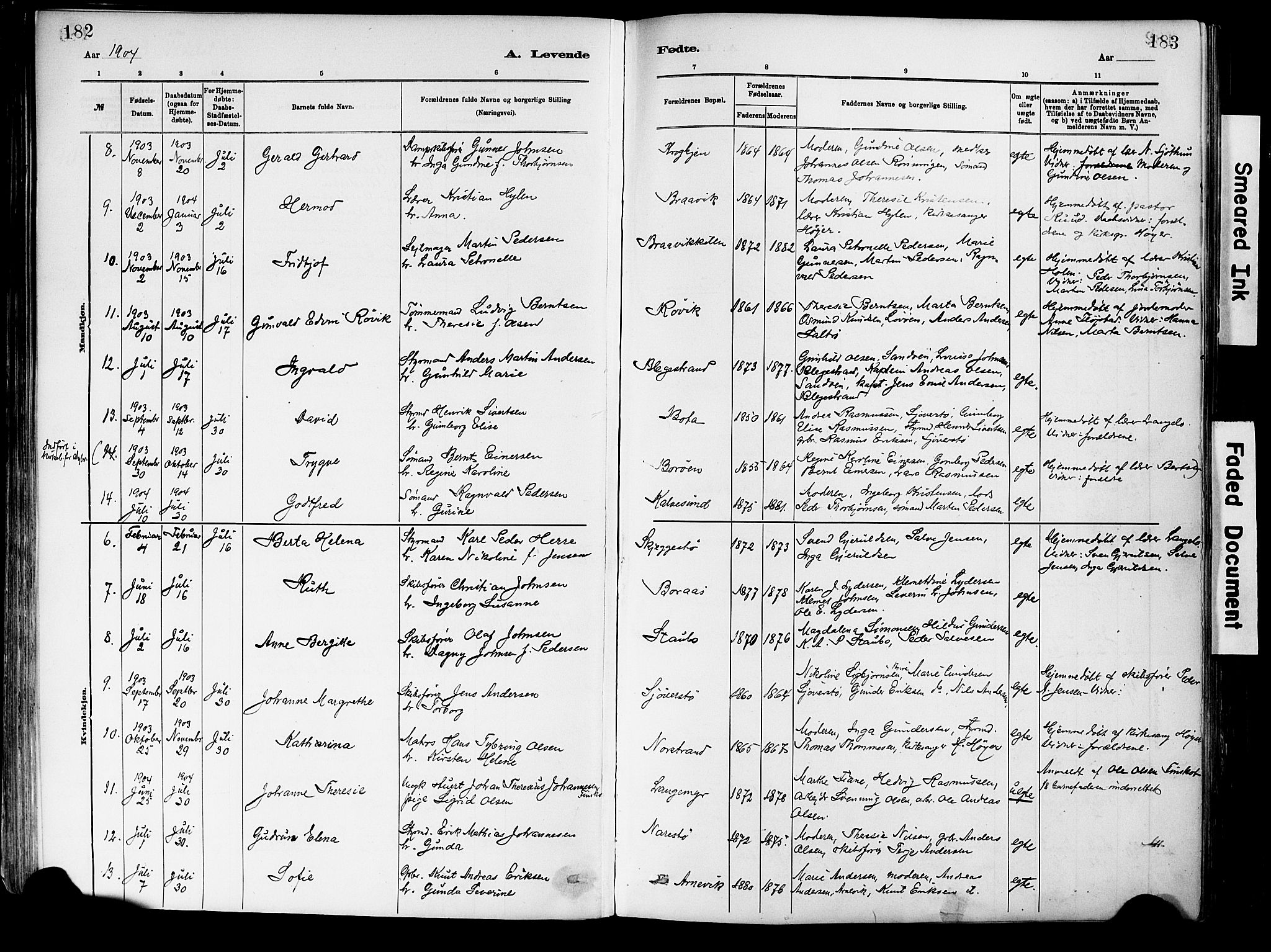 Dypvåg sokneprestkontor, AV/SAK-1111-0007/F/Fa/Fab/L0001: Parish register (official) no. A 1, 1885-1912, p. 182-183