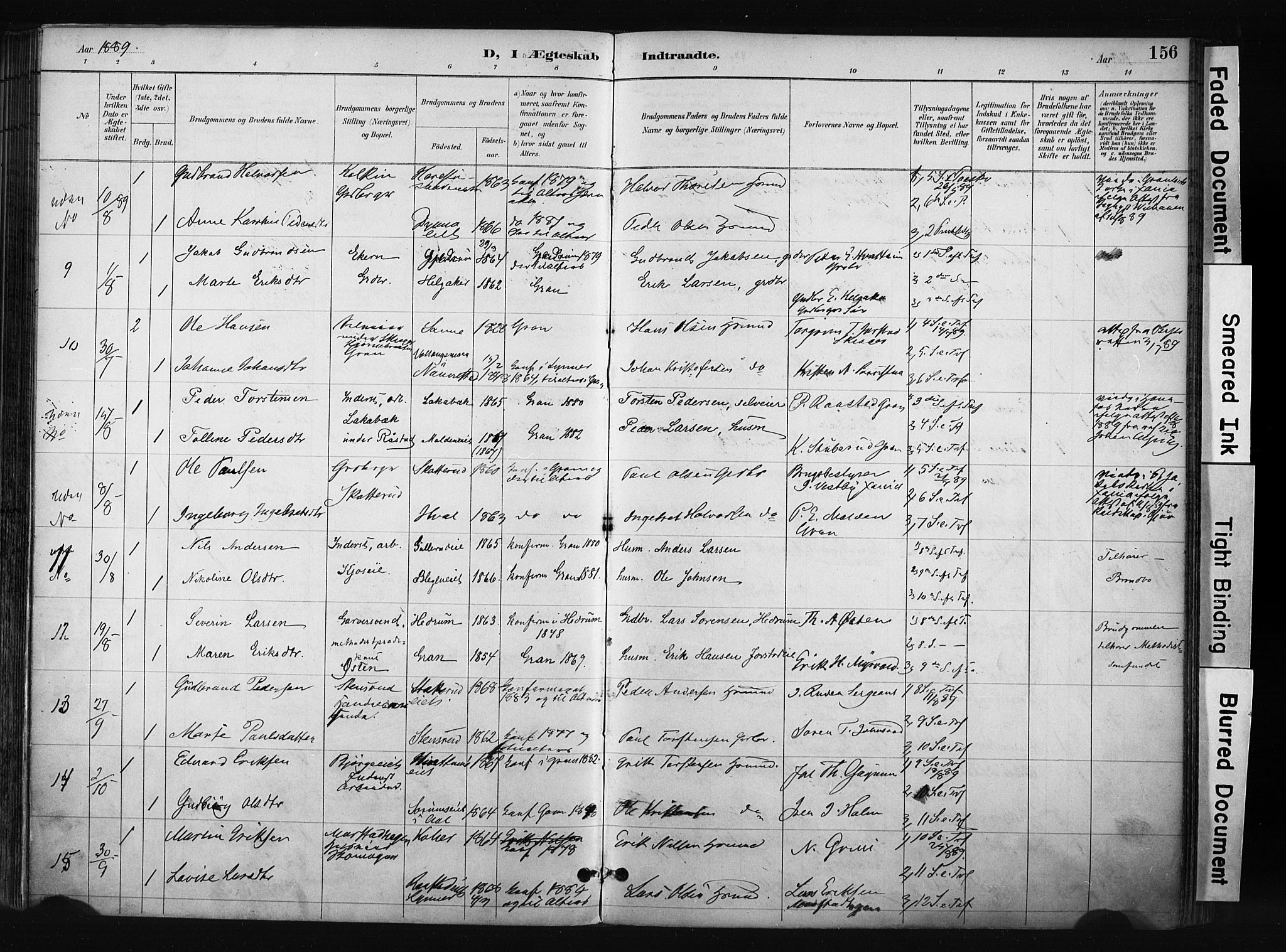 Gran prestekontor, SAH/PREST-112/H/Ha/Haa/L0017: Parish register (official) no. 17, 1889-1897, p. 156