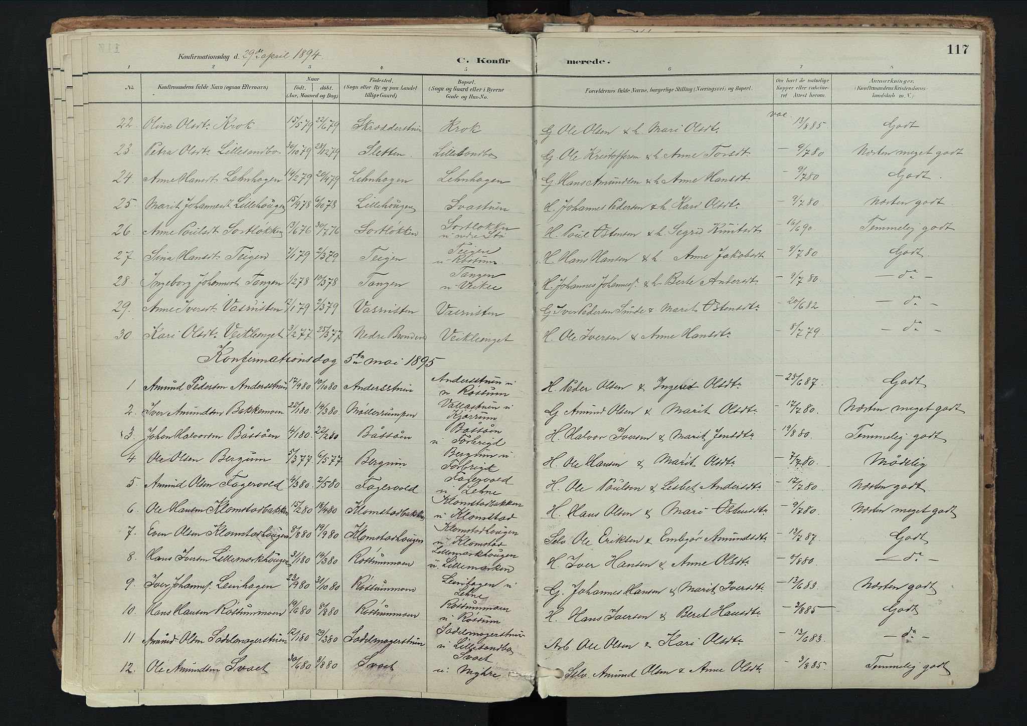 Nord-Fron prestekontor, SAH/PREST-080/H/Ha/Haa/L0003: Parish register (official) no. 3, 1884-1914, p. 117