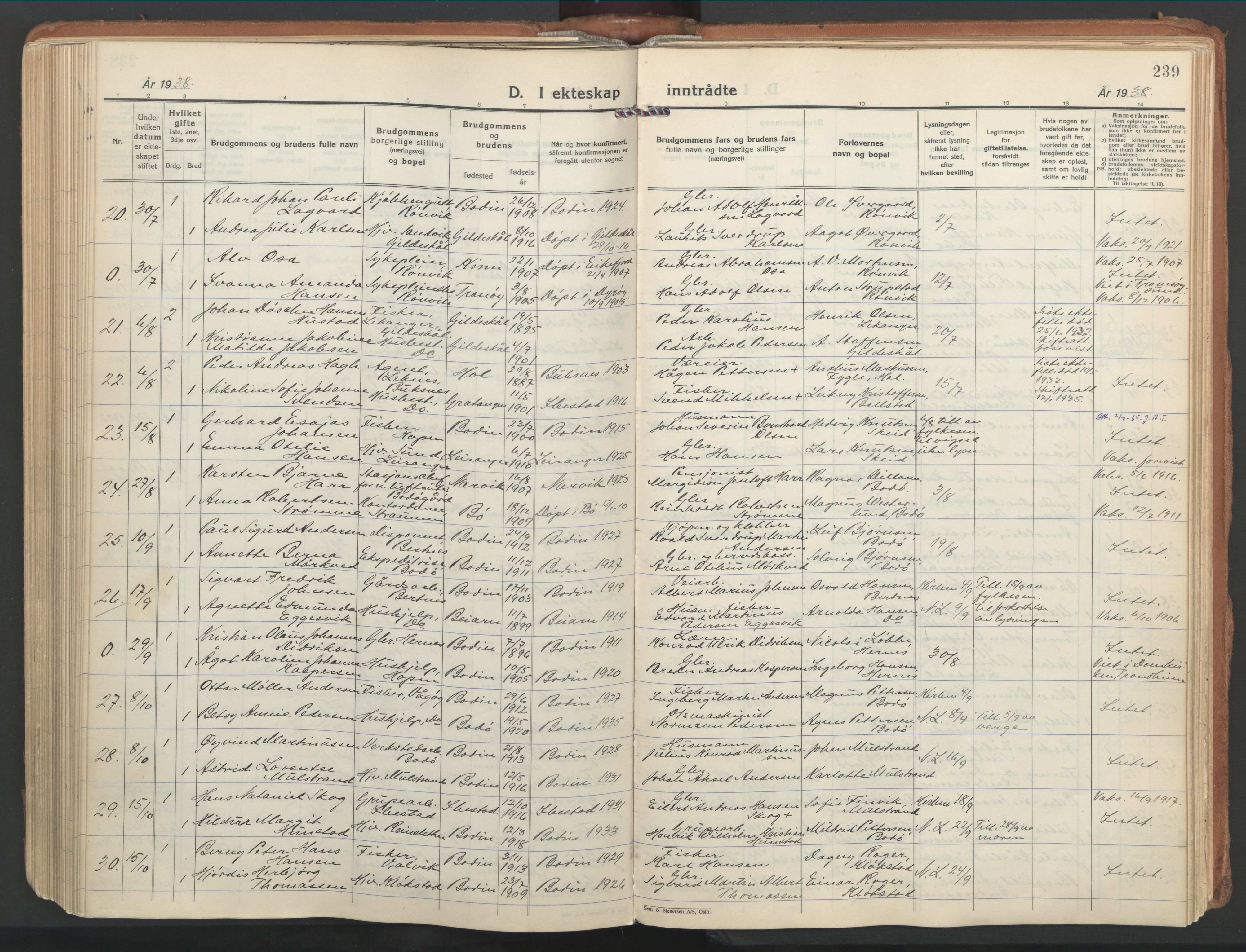 Ministerialprotokoller, klokkerbøker og fødselsregistre - Nordland, SAT/A-1459/802/L0061: Parish register (official) no. 802A08, 1933-1946, p. 239