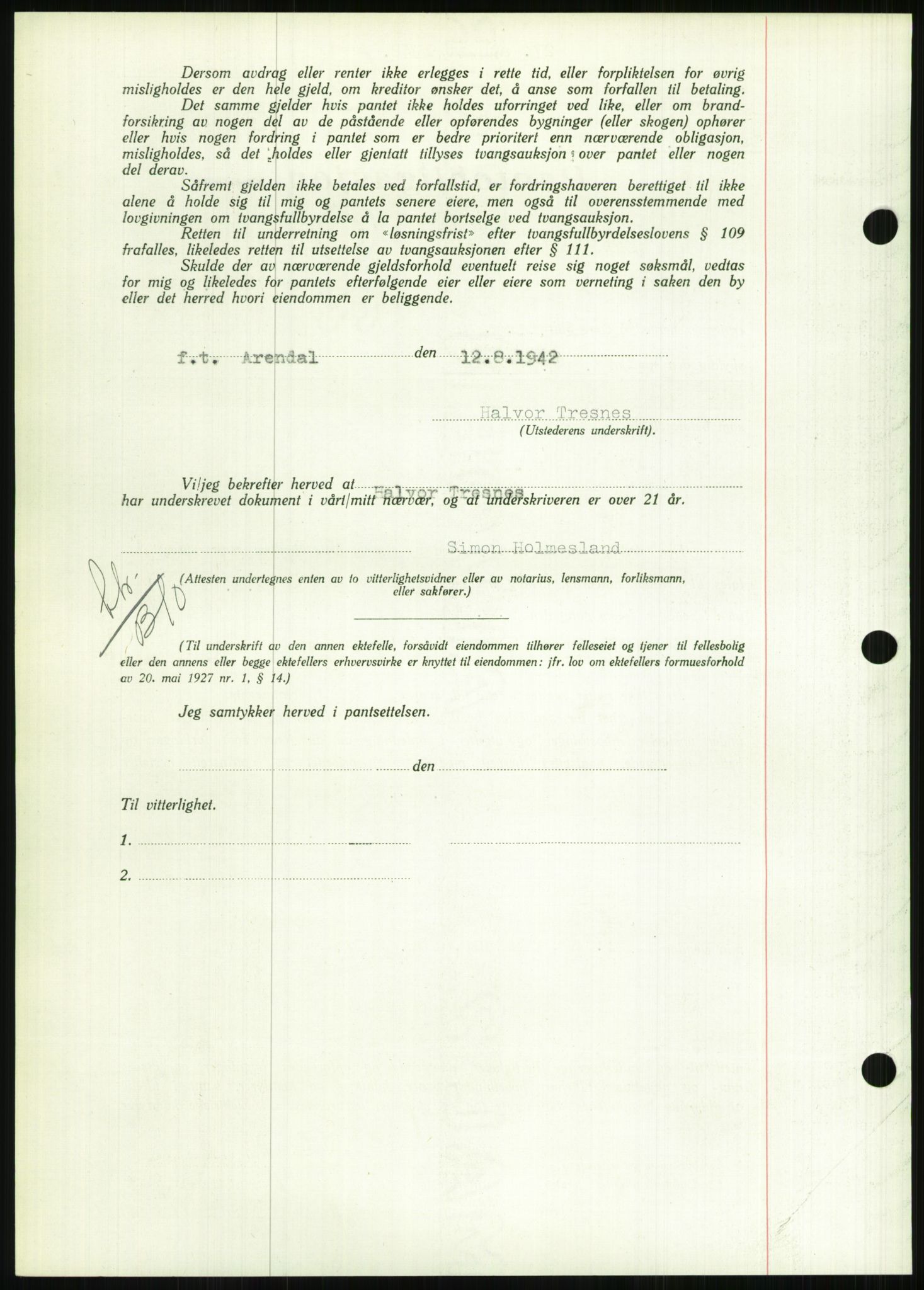 Nedenes sorenskriveri, AV/SAK-1221-0006/G/Gb/Gbb/L0002: Mortgage book no. II, 1942-1945, Diary no: : 972/1942