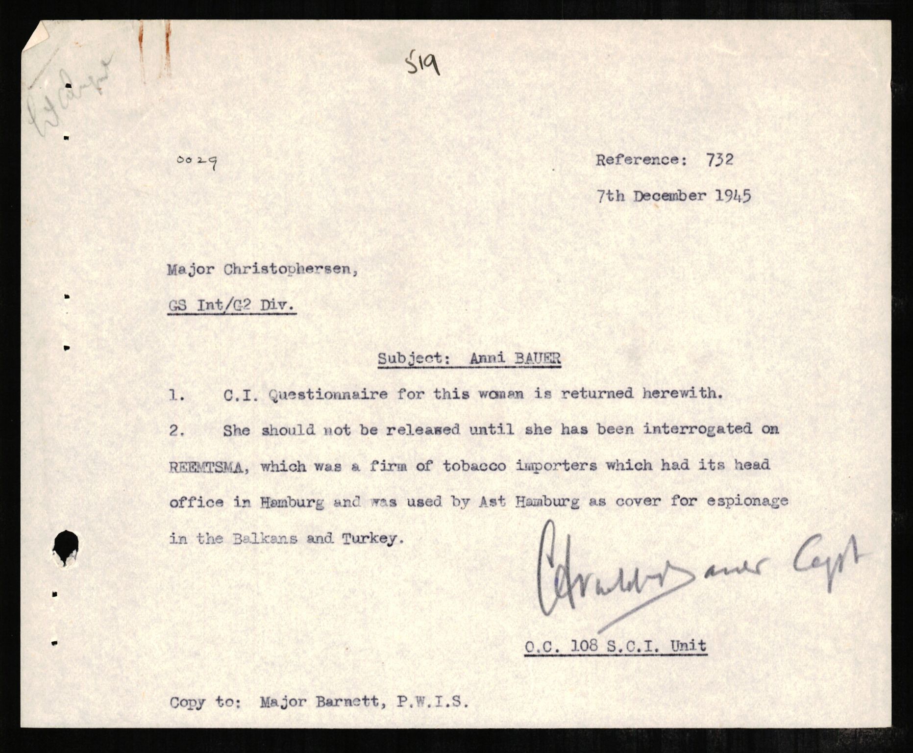 Forsvaret, Forsvarets overkommando II, AV/RA-RAFA-3915/D/Db/L0002: CI Questionaires. Tyske okkupasjonsstyrker i Norge. Tyskere., 1945-1946, p. 220