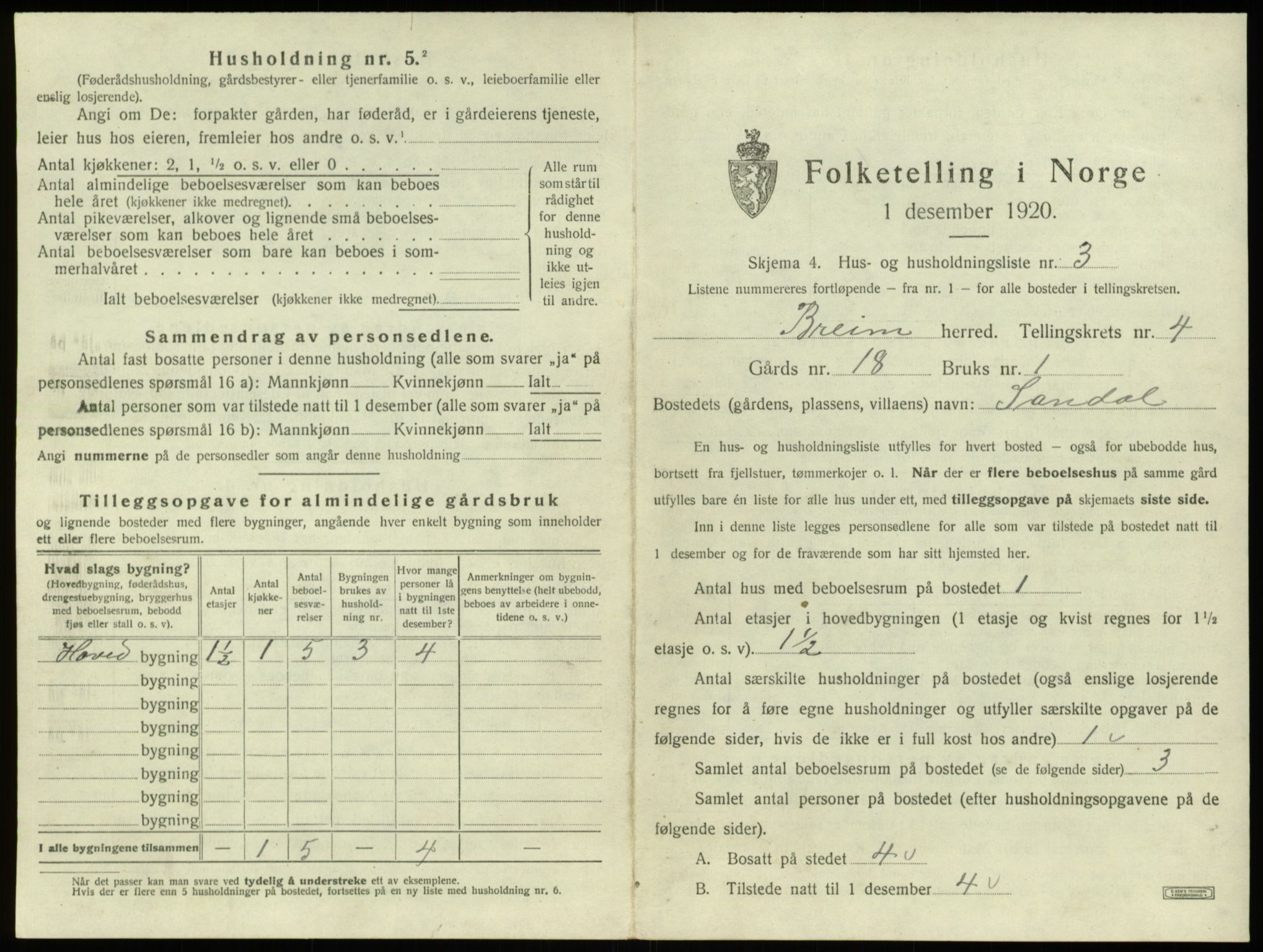 SAB, 1920 census for Breim, 1920, p. 332