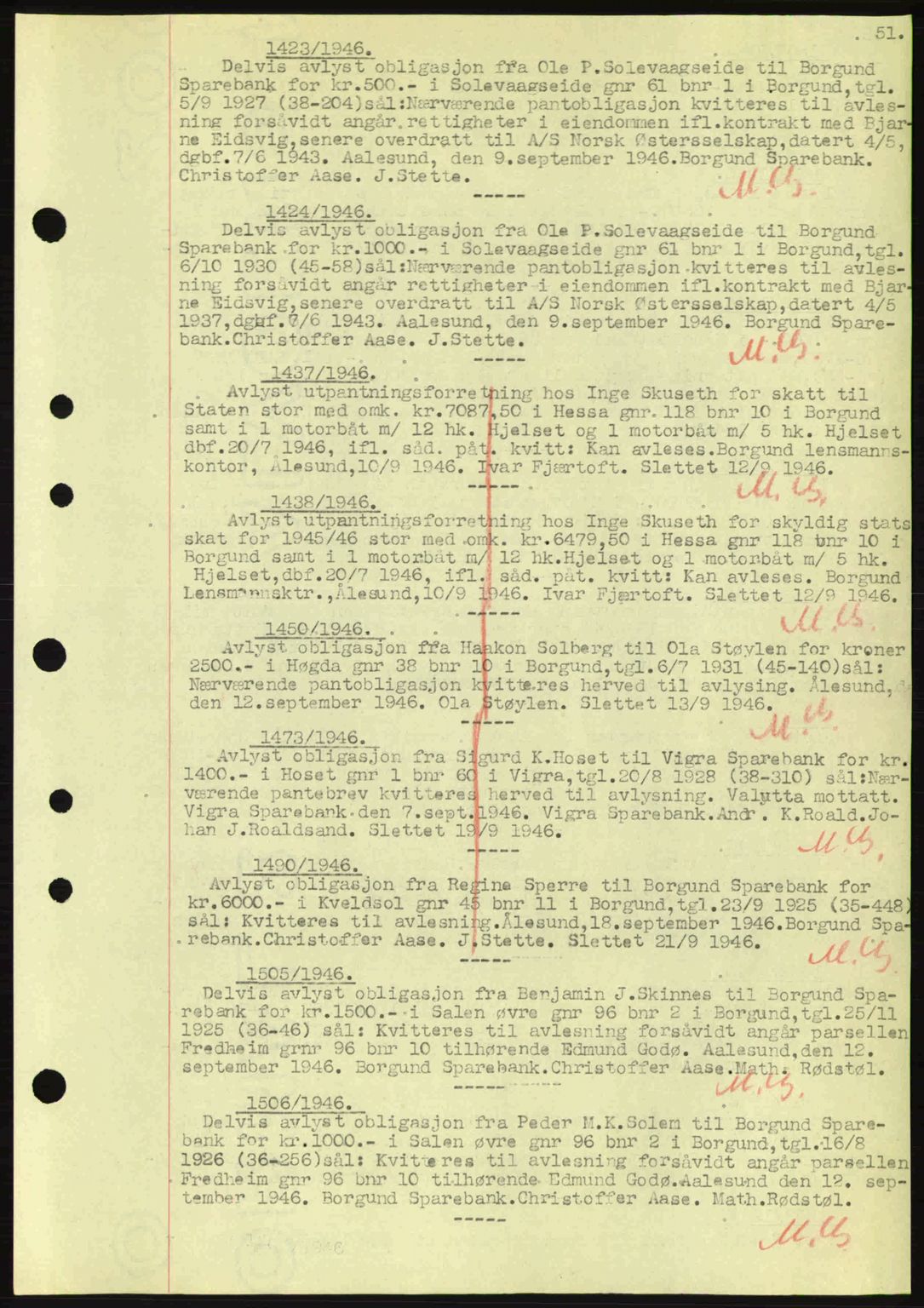 Nordre Sunnmøre sorenskriveri, SAT/A-0006/1/2/2C/2Ca: Mortgage book no. B6-14 a, 1942-1945, Diary no: : 1423/1946