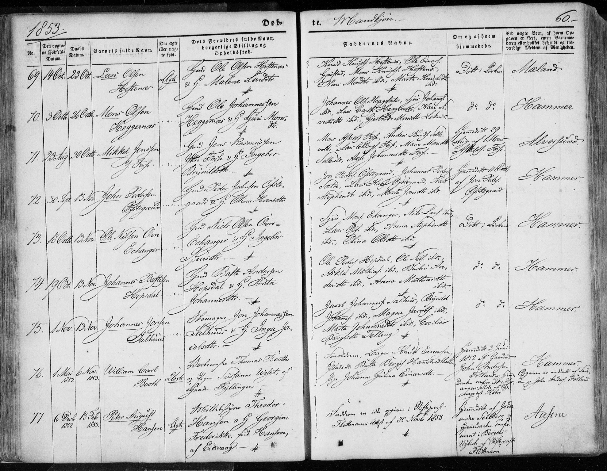 Hamre sokneprestembete, AV/SAB-A-75501/H/Ha/Haa/Haaa/L0013: Parish register (official) no. A 13, 1846-1857, p. 60