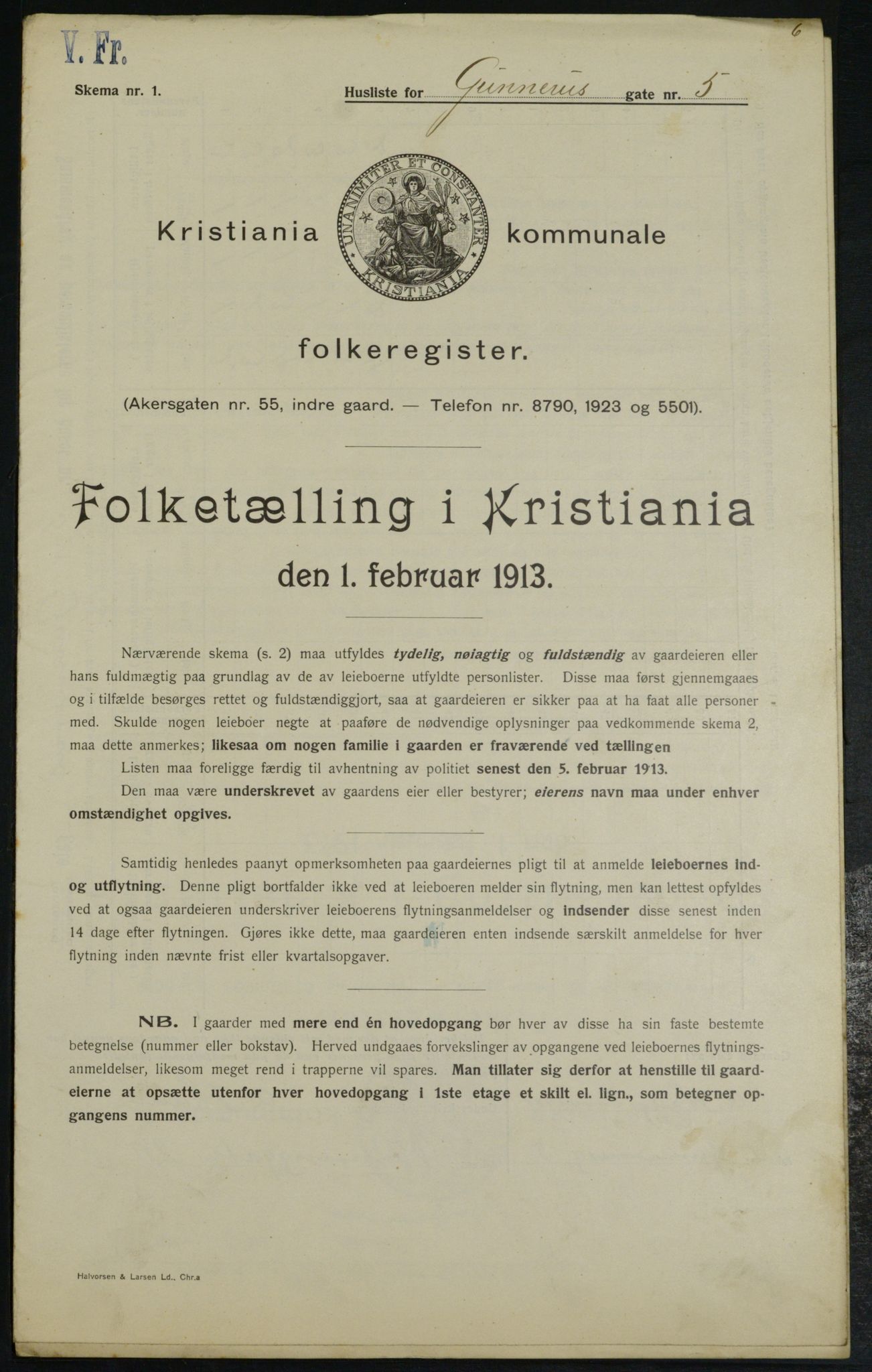 OBA, Municipal Census 1913 for Kristiania, 1913, p. 5068