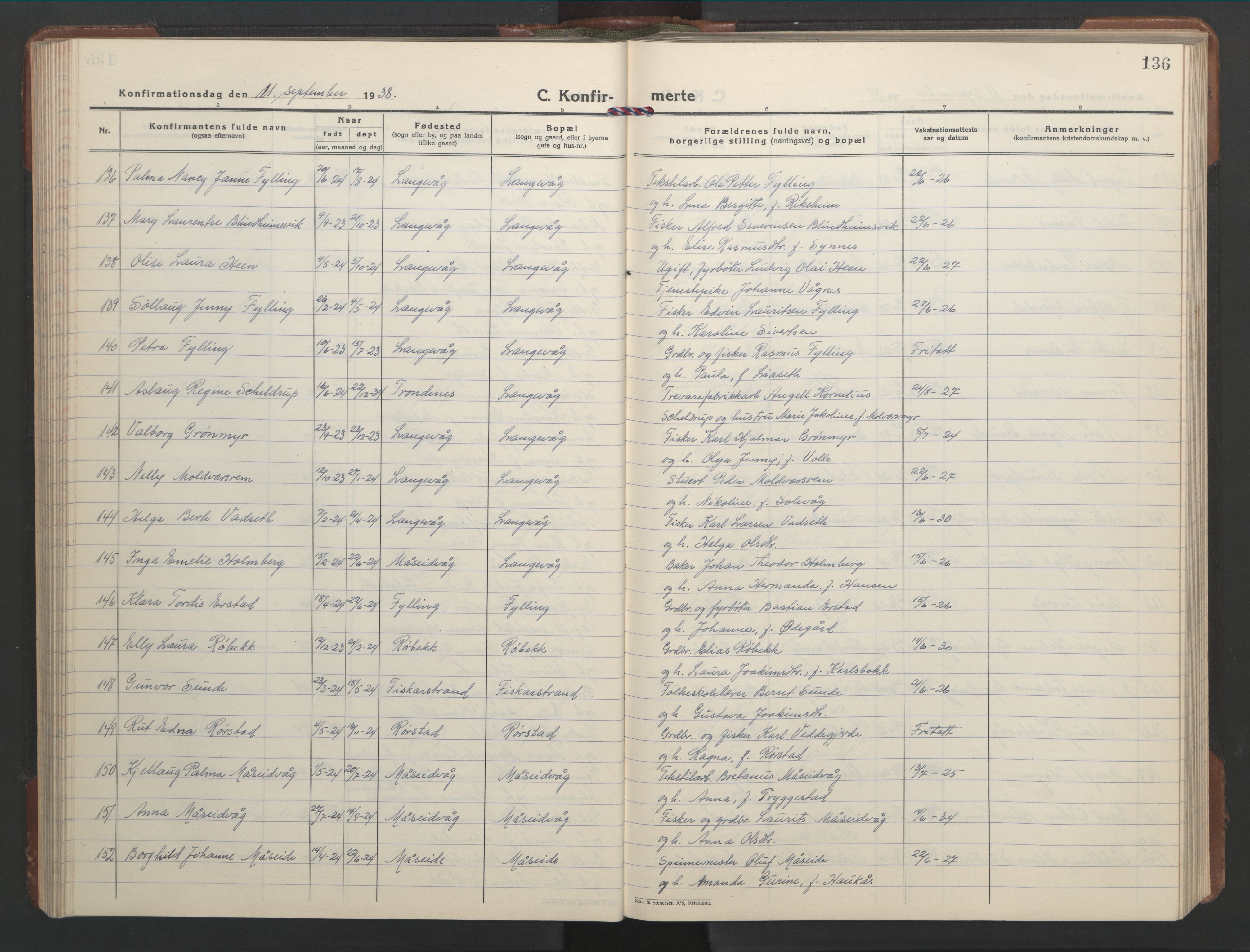 Ministerialprotokoller, klokkerbøker og fødselsregistre - Møre og Romsdal, AV/SAT-A-1454/528/L0435: Parish register (copy) no. 528C16, 1923-1957, p. 136