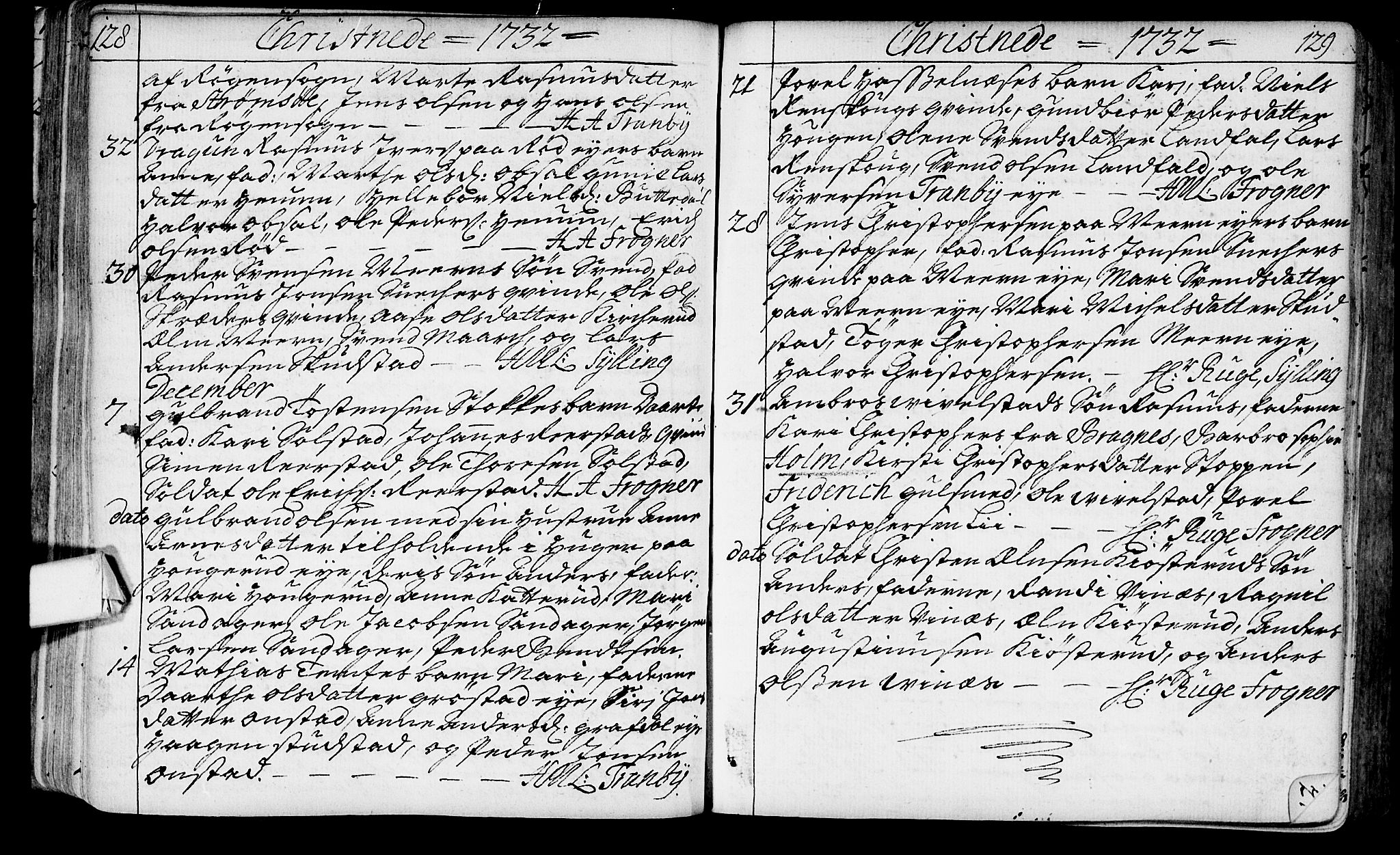 Lier kirkebøker, AV/SAKO-A-230/F/Fa/L0003: Parish register (official) no. I 3, 1727-1748, p. 128-129