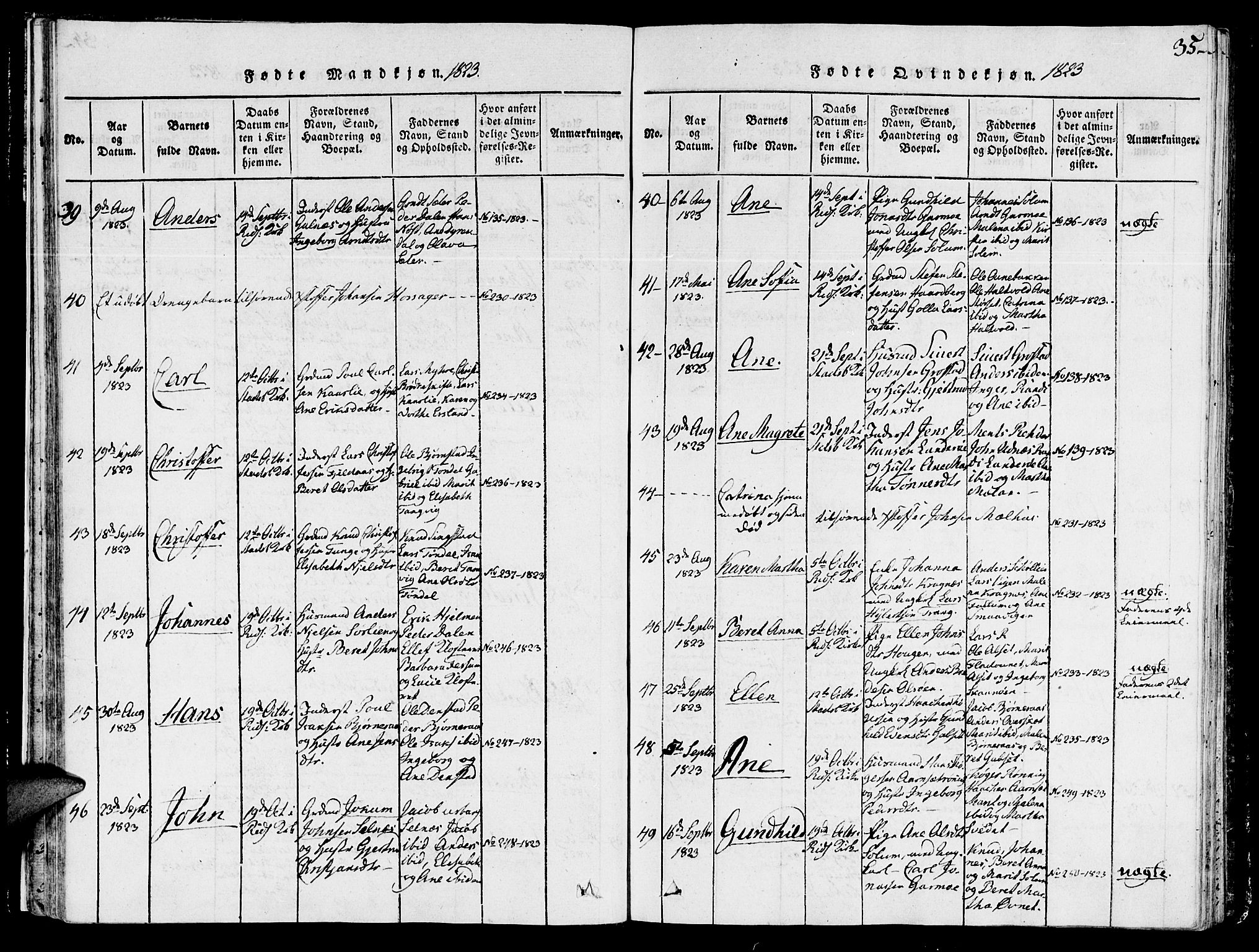 Ministerialprotokoller, klokkerbøker og fødselsregistre - Sør-Trøndelag, SAT/A-1456/646/L0608: Parish register (official) no. 646A06, 1816-1825, p. 35
