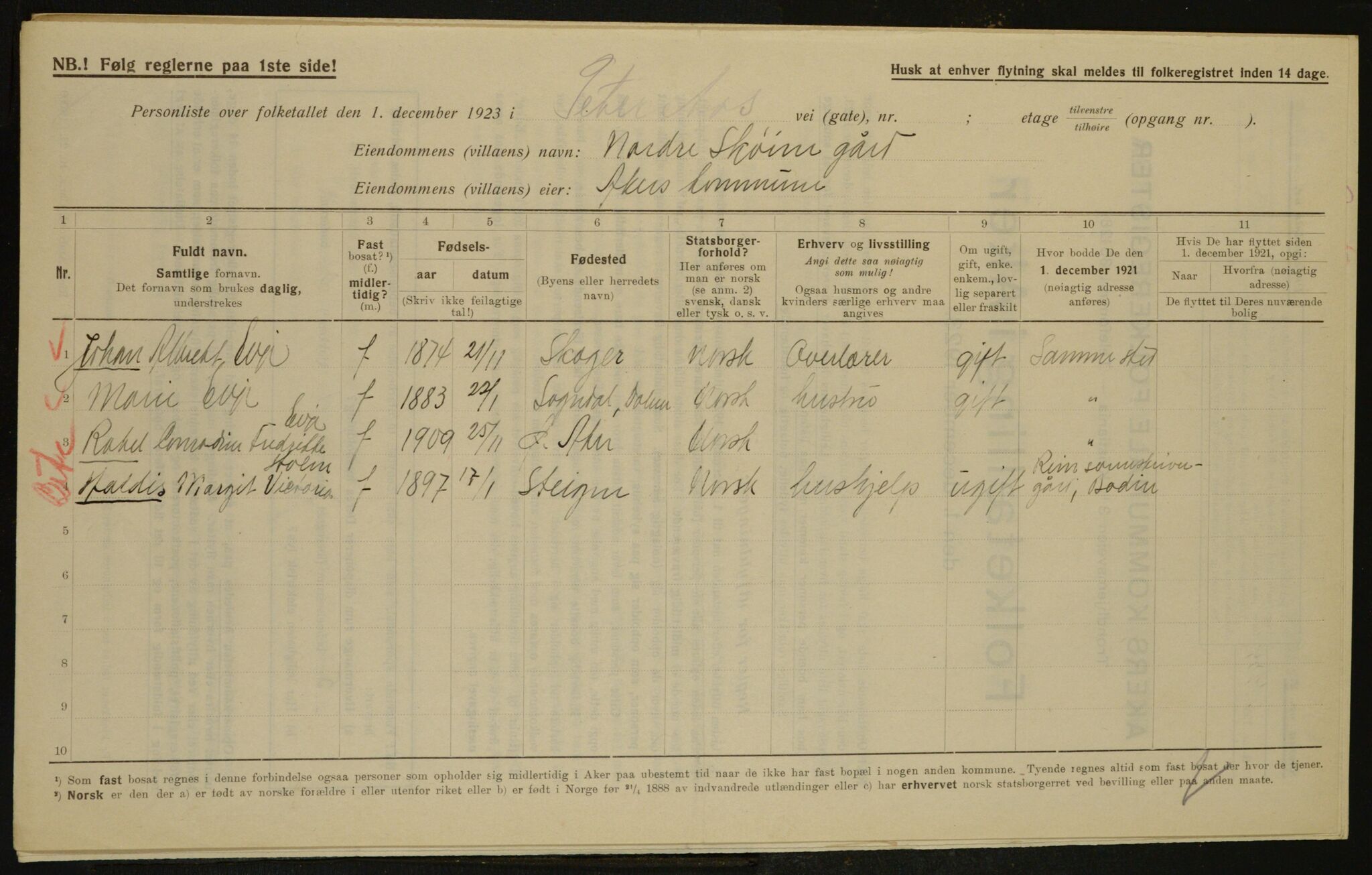 , Municipal Census 1923 for Aker, 1923, p. 29524