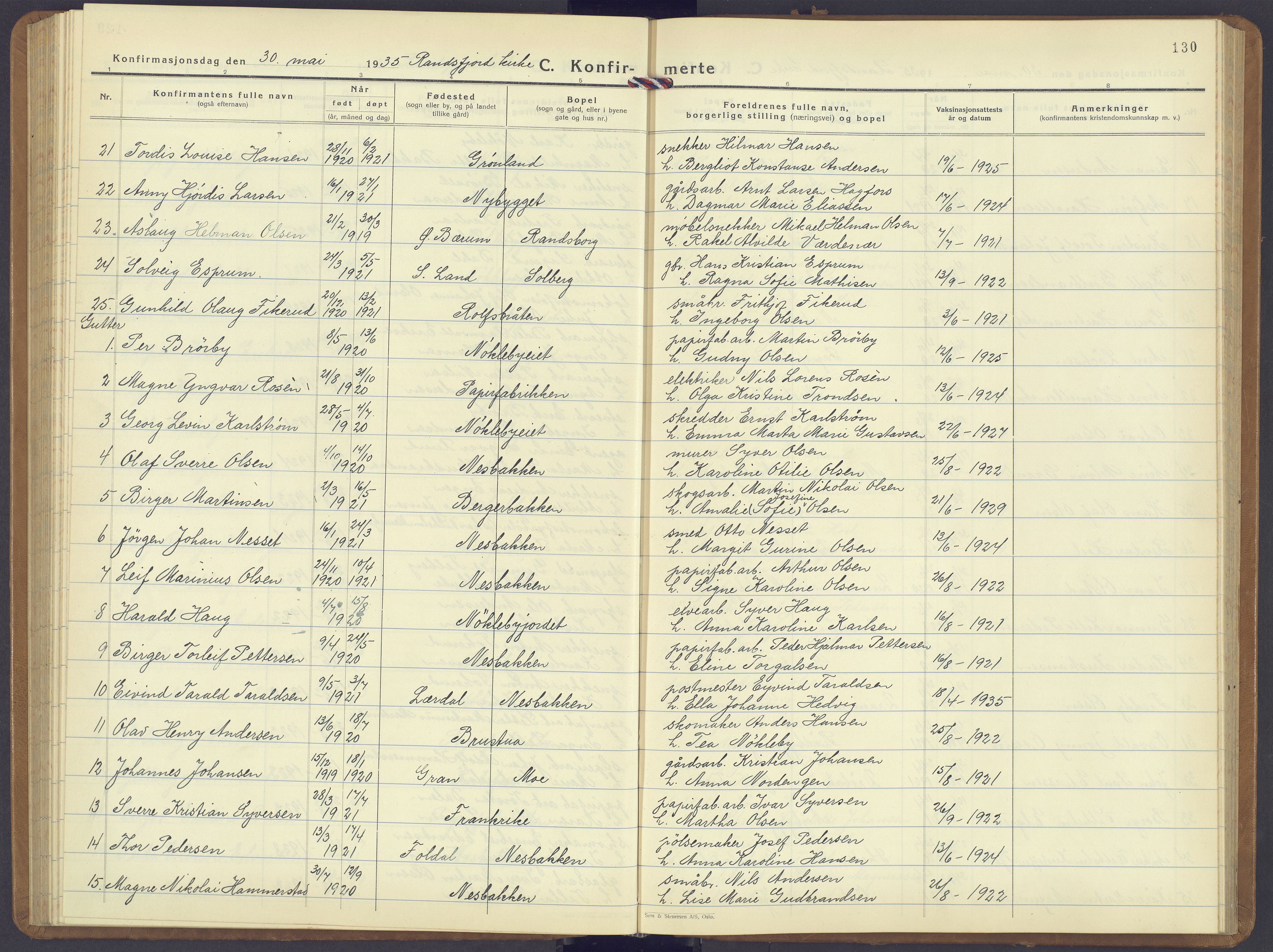 Jevnaker prestekontor, SAH/PREST-116/H/Ha/Hab/L0006: Parish register (copy) no. 6, 1930-1945, p. 130