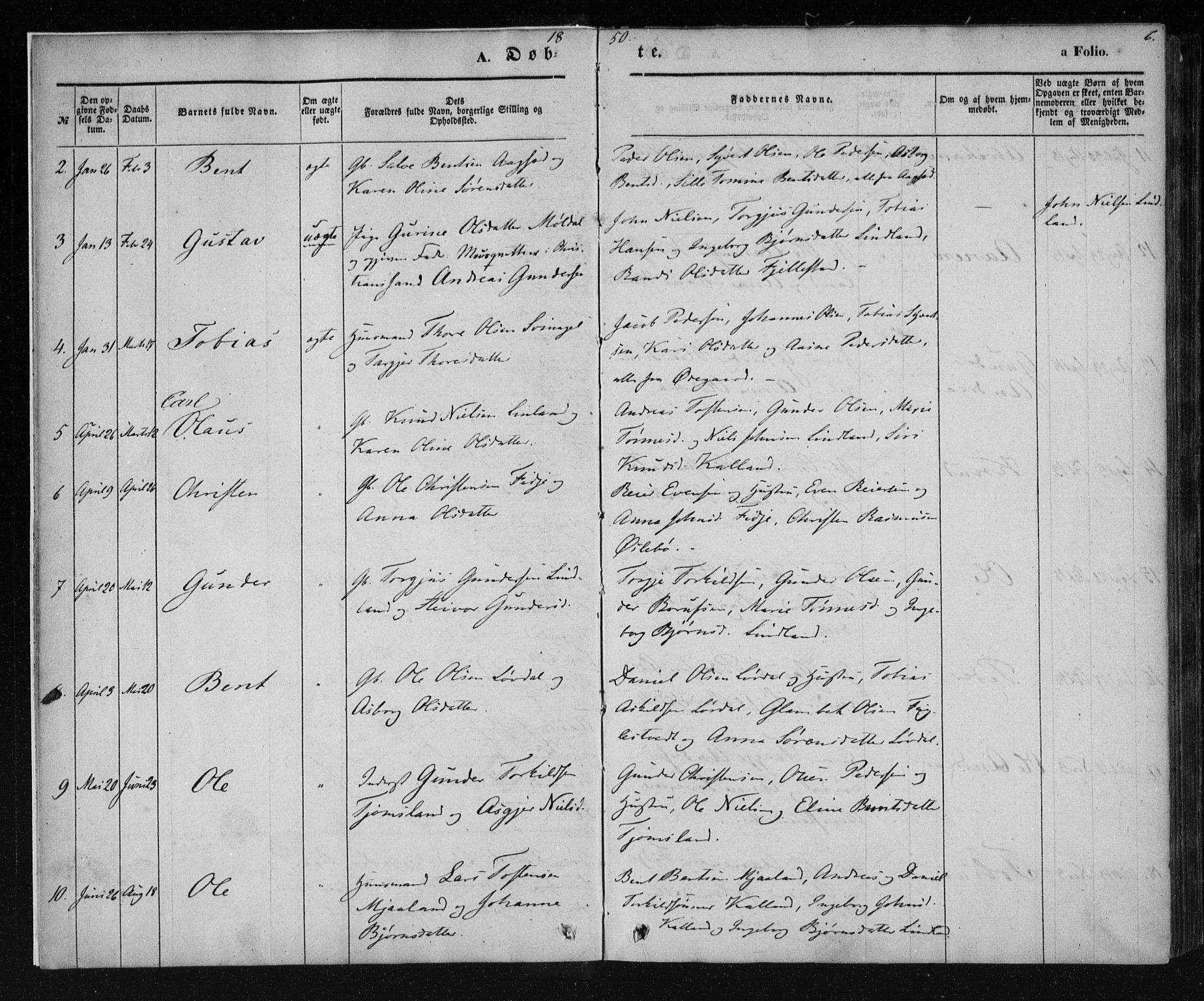 Holum sokneprestkontor, AV/SAK-1111-0022/F/Fa/Fab/L0005: Parish register (official) no. A 5, 1847-1874, p. 6