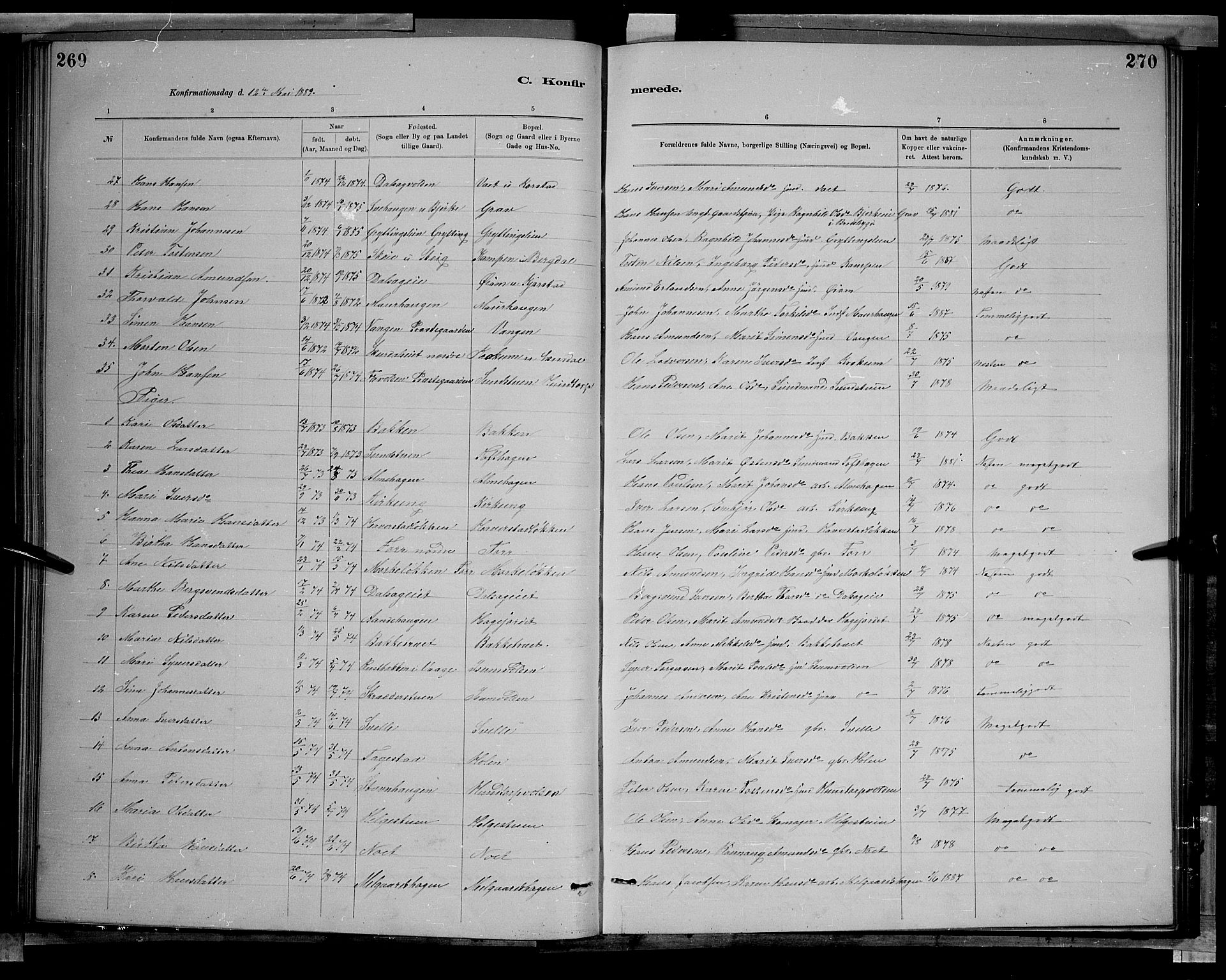 Sør-Fron prestekontor, SAH/PREST-010/H/Ha/Hab/L0003: Parish register (copy) no. 3, 1884-1896, p. 269-270
