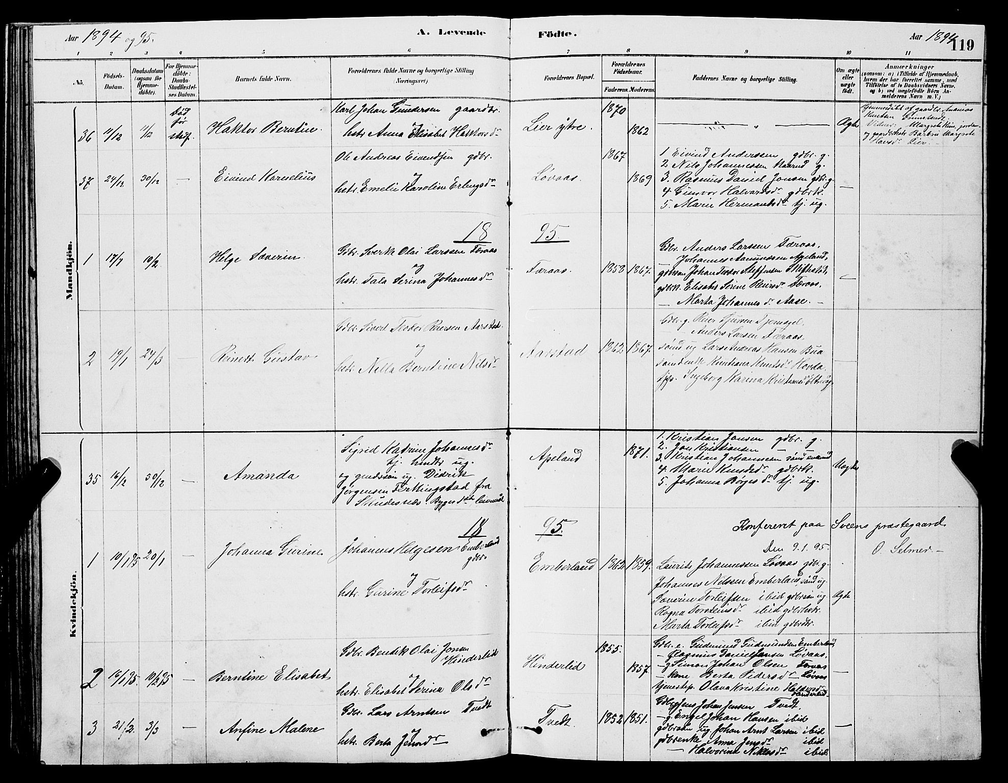 Sveio Sokneprestembete, SAB/A-78501/H/Hab: Parish register (copy) no. A 3, 1878-1896, p. 119