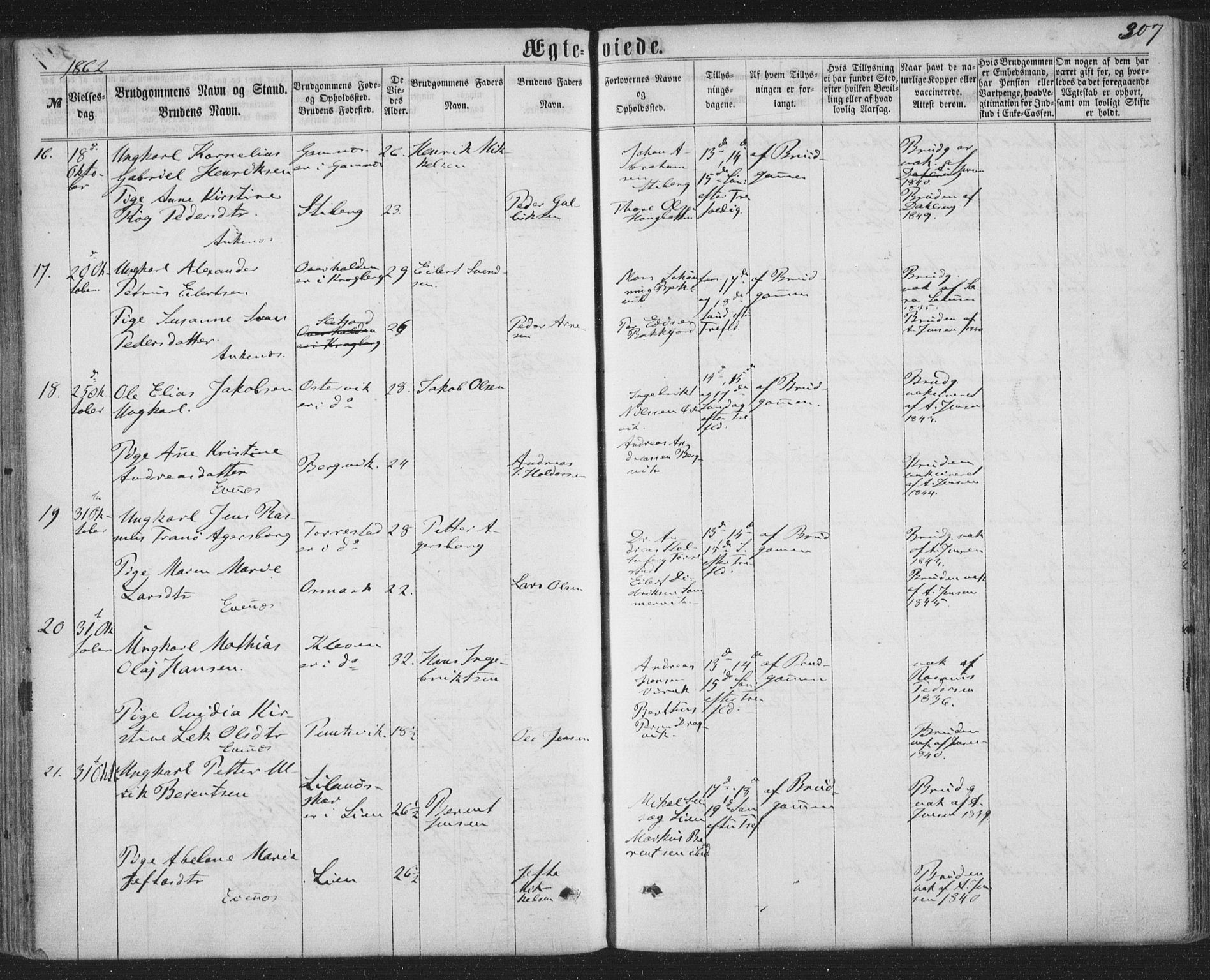 Ministerialprotokoller, klokkerbøker og fødselsregistre - Nordland, AV/SAT-A-1459/863/L0896: Parish register (official) no. 863A08, 1861-1871, p. 307