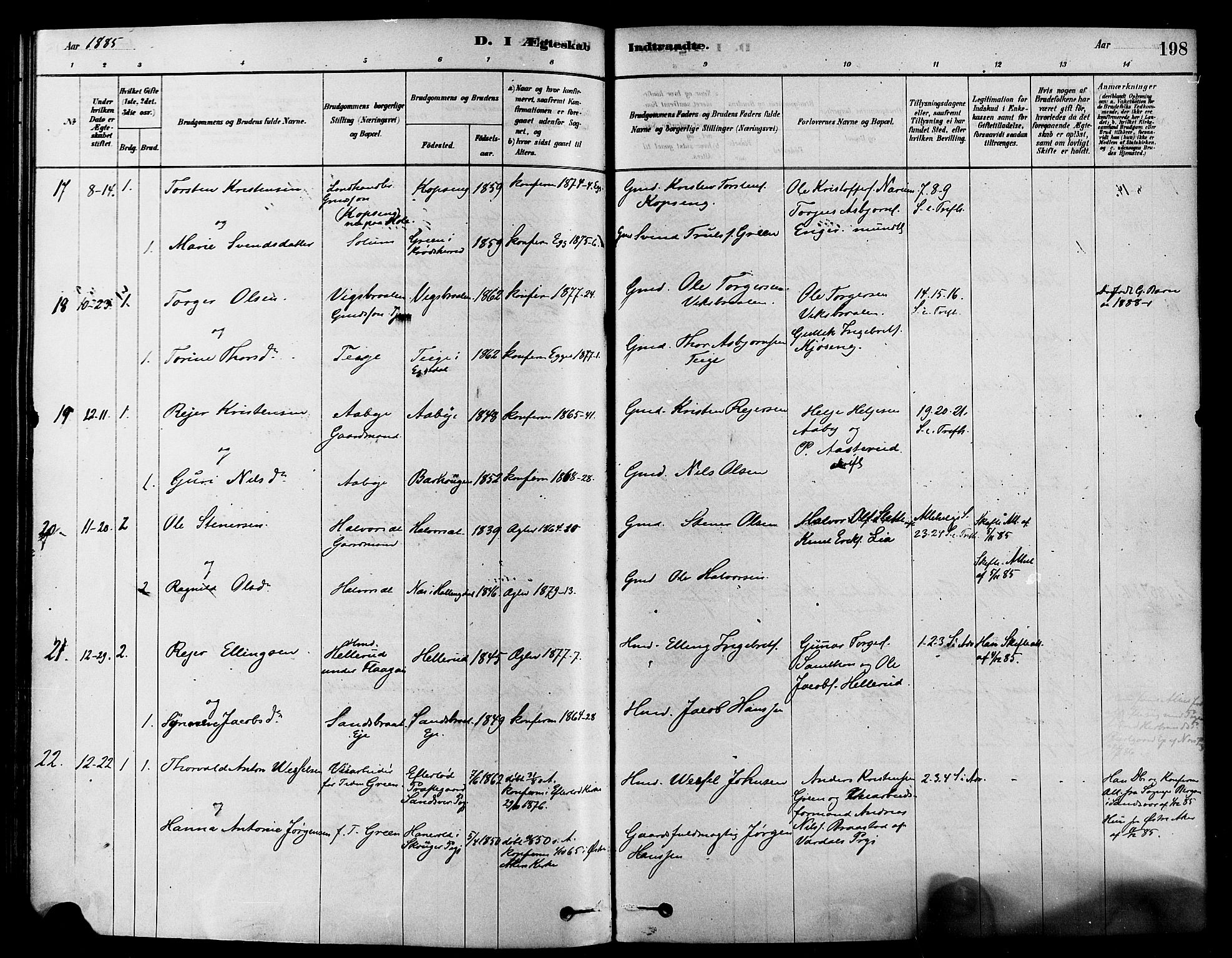 Sigdal kirkebøker, AV/SAKO-A-245/F/Fa/L0011: Parish register (official) no. I 11, 1879-1887, p. 198