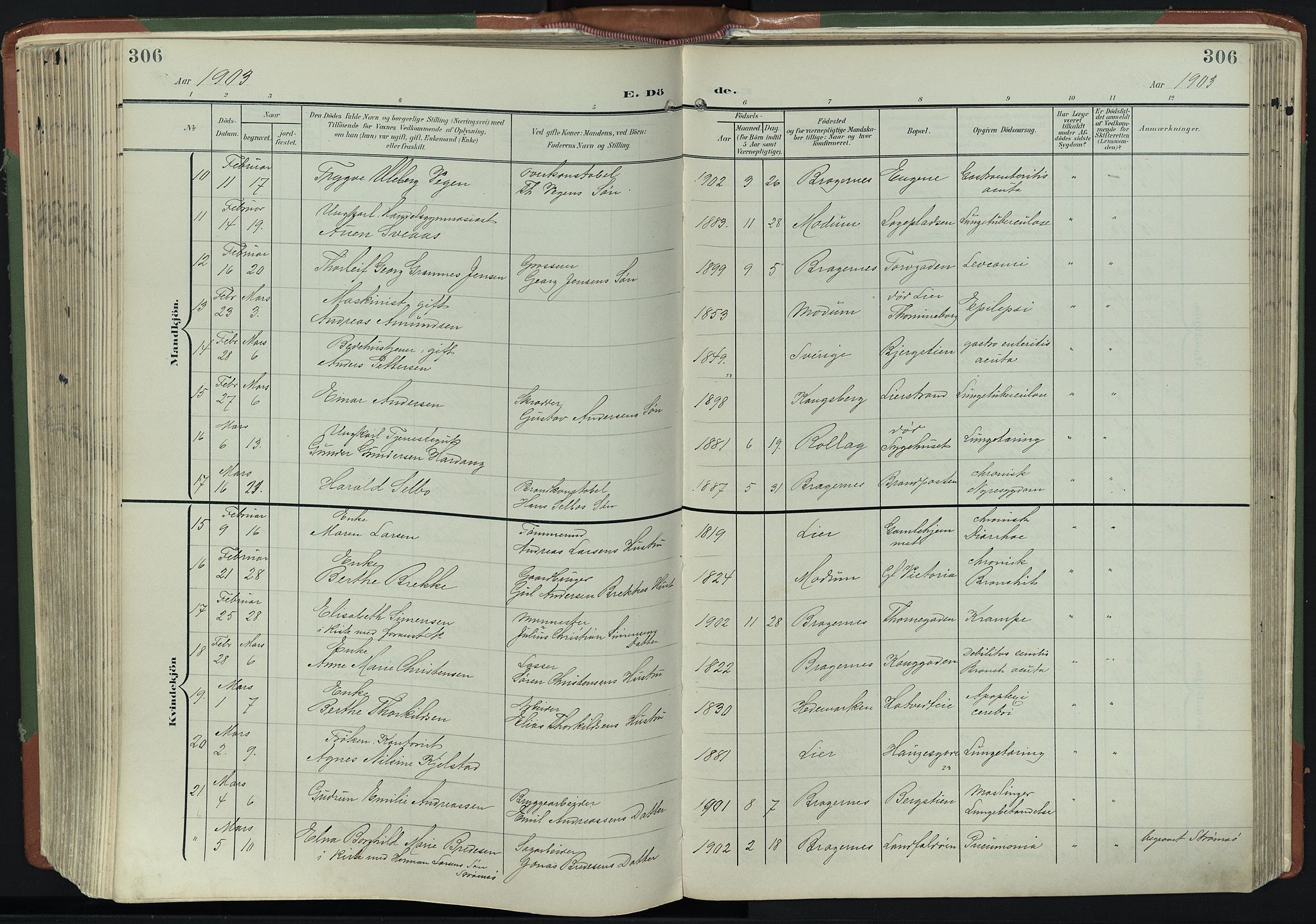 Bragernes kirkebøker, SAKO/A-6/F/Fb/L0009: Parish register (official) no. II 9, 1902-1911, p. 306