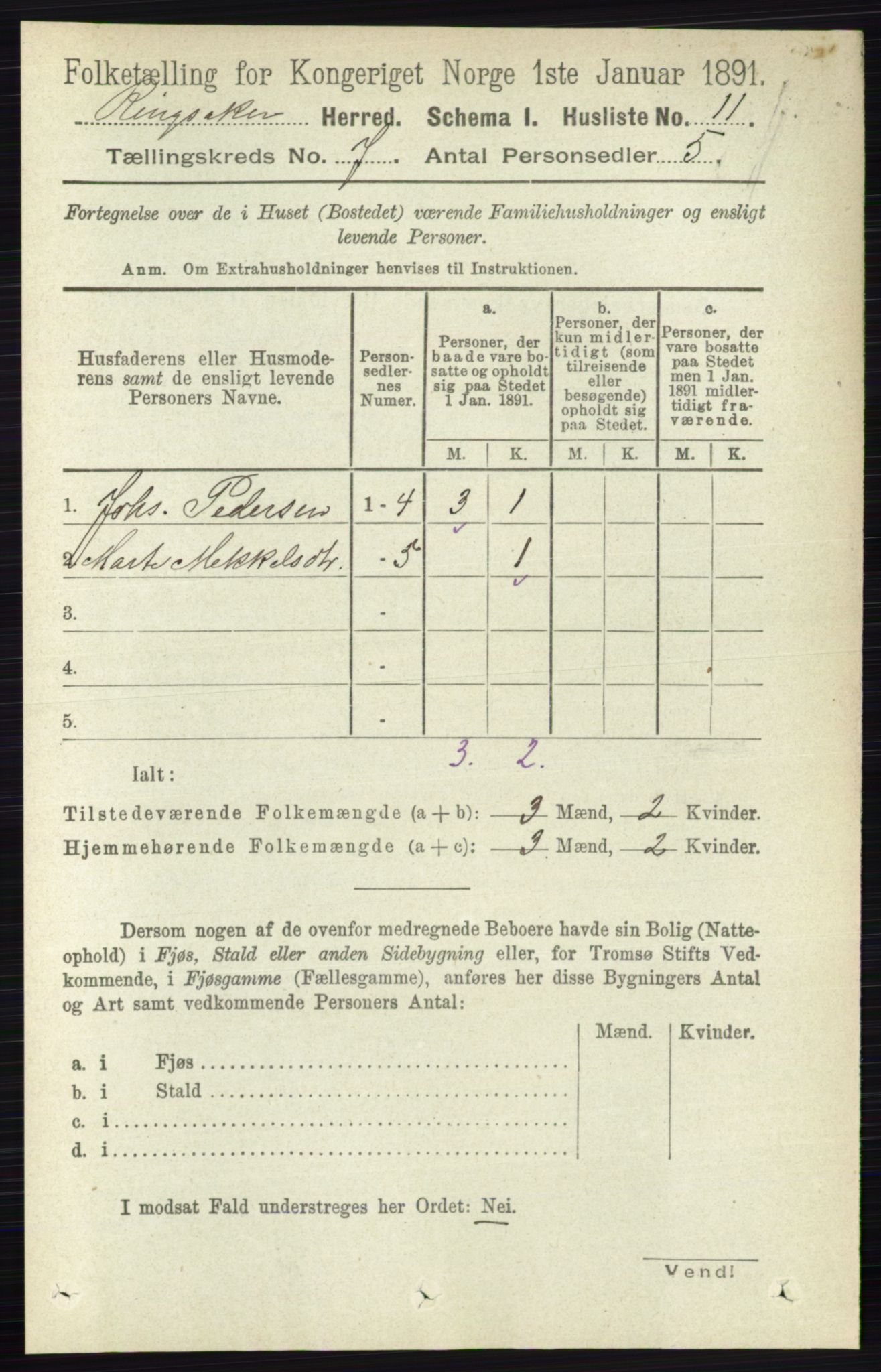 RA, 1891 census for 0412 Ringsaker, 1891, p. 3801