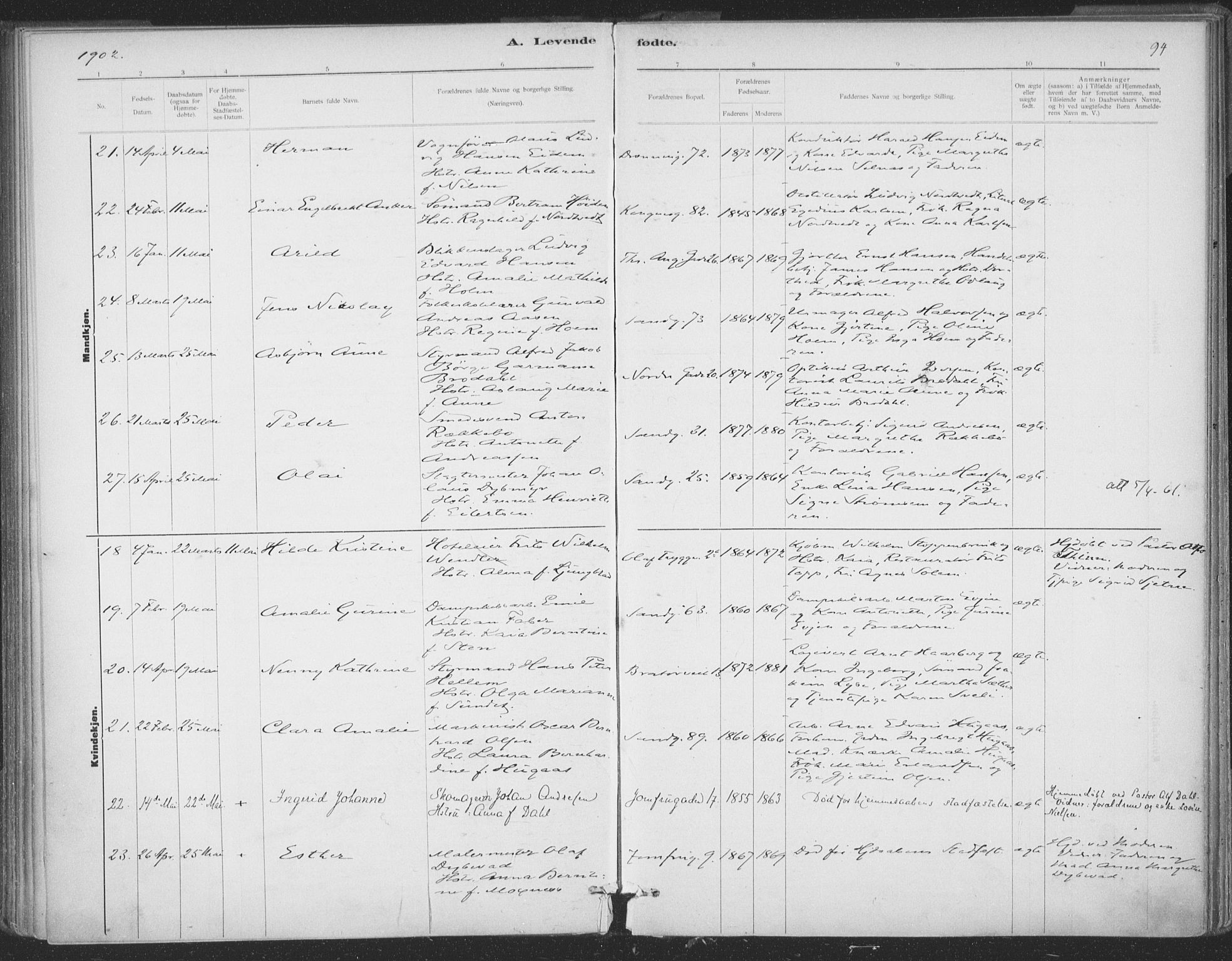 Ministerialprotokoller, klokkerbøker og fødselsregistre - Sør-Trøndelag, AV/SAT-A-1456/602/L0122: Parish register (official) no. 602A20, 1892-1908, p. 94