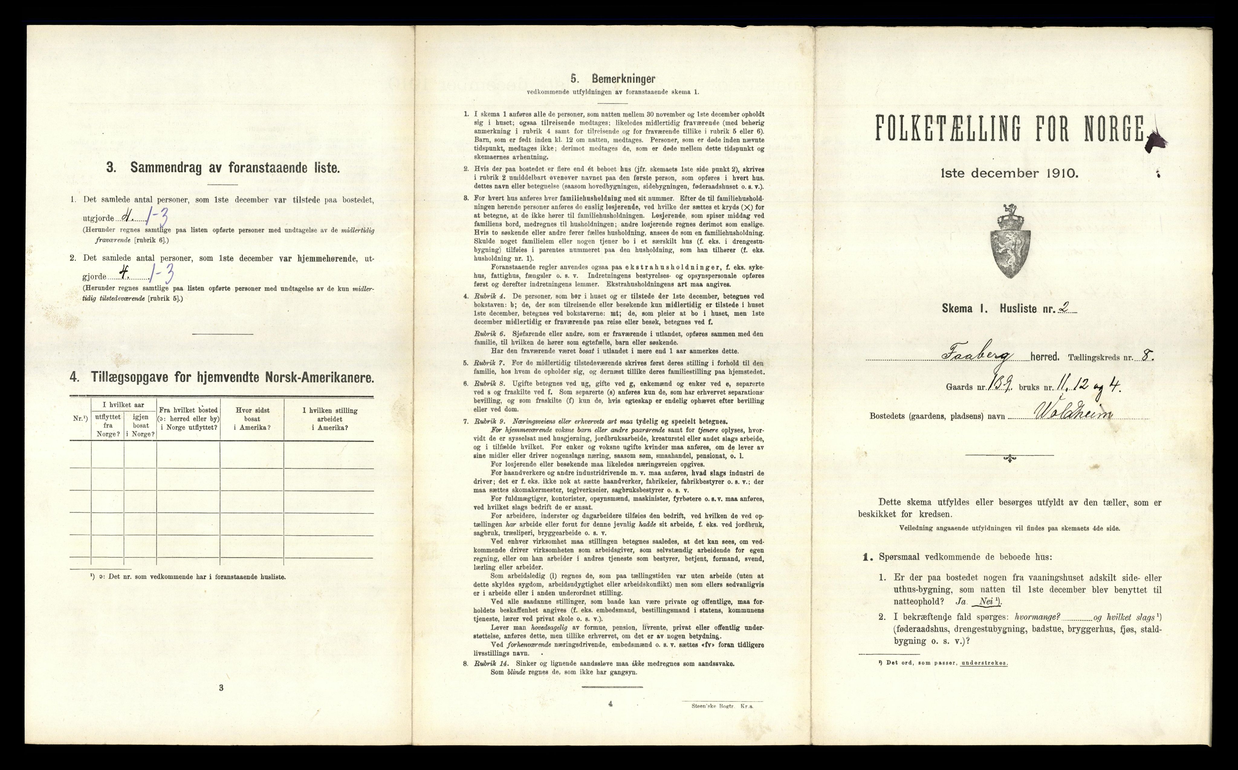 RA, 1910 census for Fåberg, 1910, p. 776