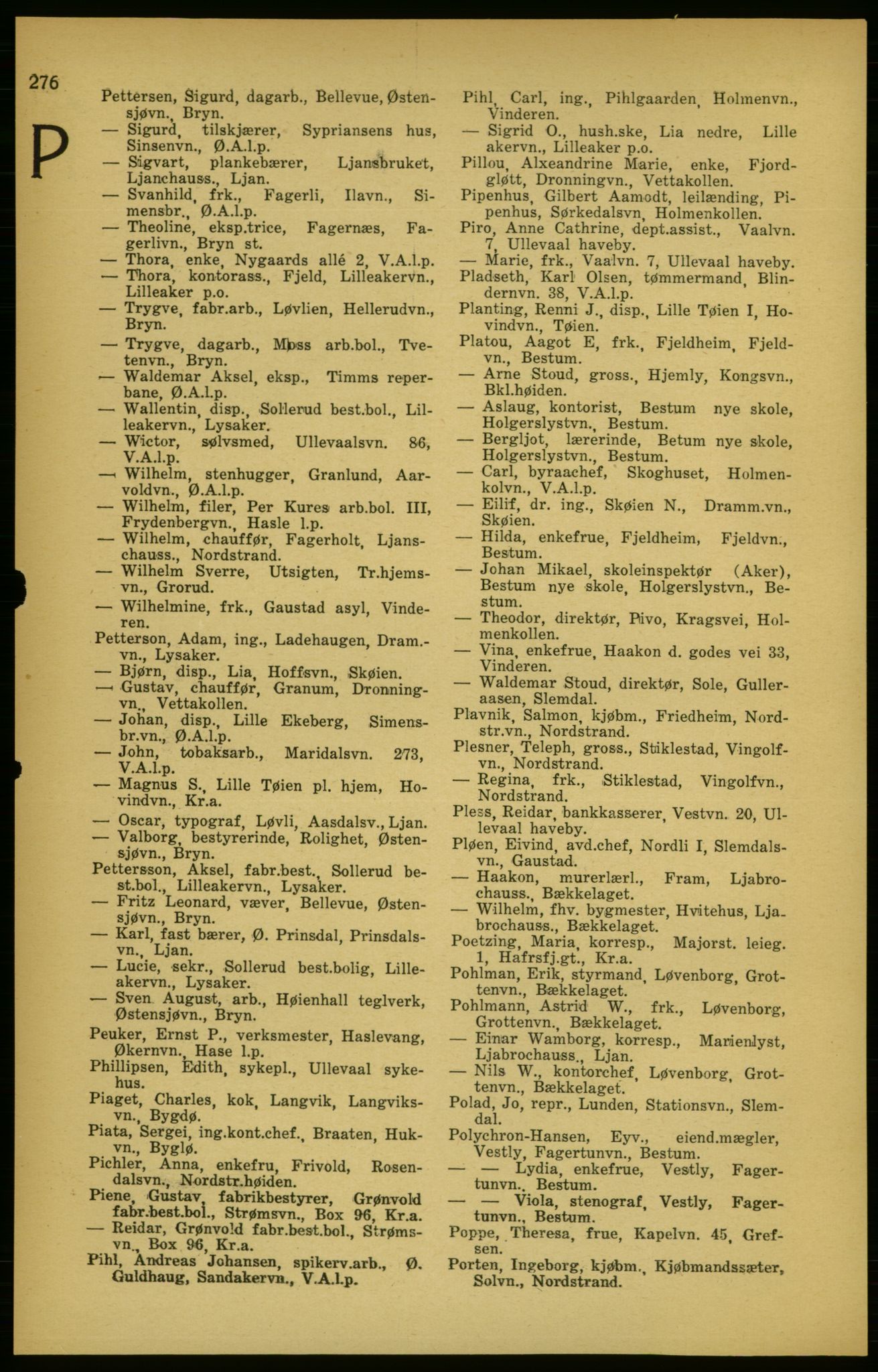 Aker adressebok/adressekalender, PUBL/001/A/003: Akers adressekalender, 1924-1925, p. 276