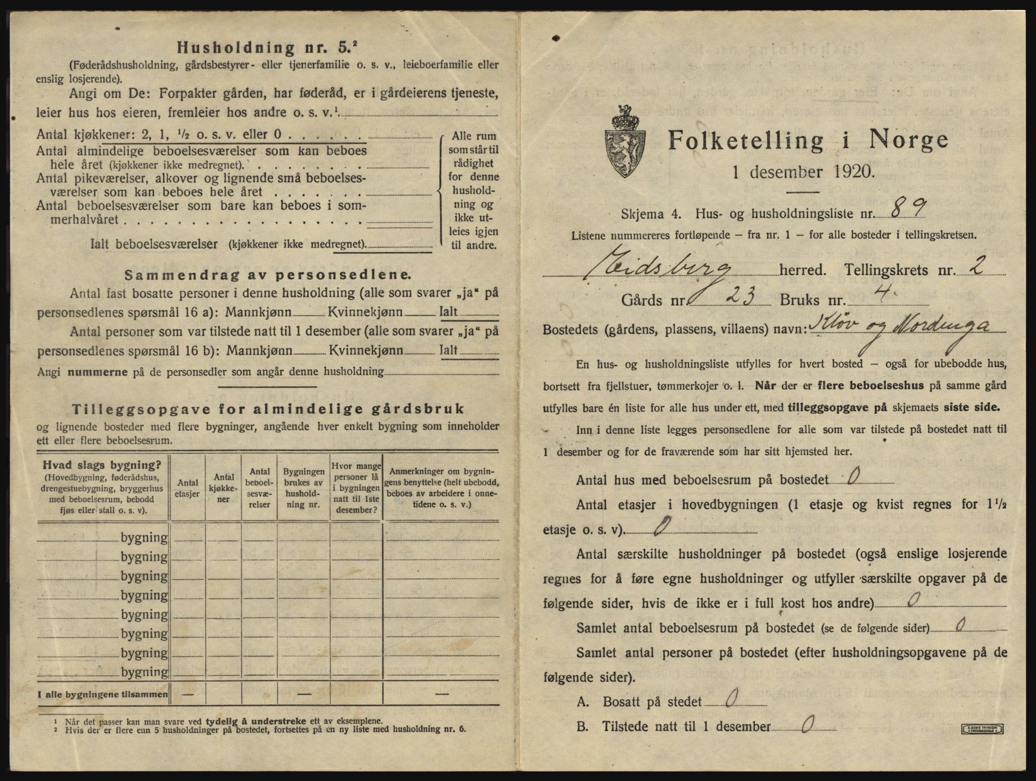 SAO, 1920 census for Eidsberg, 1920, p. 407