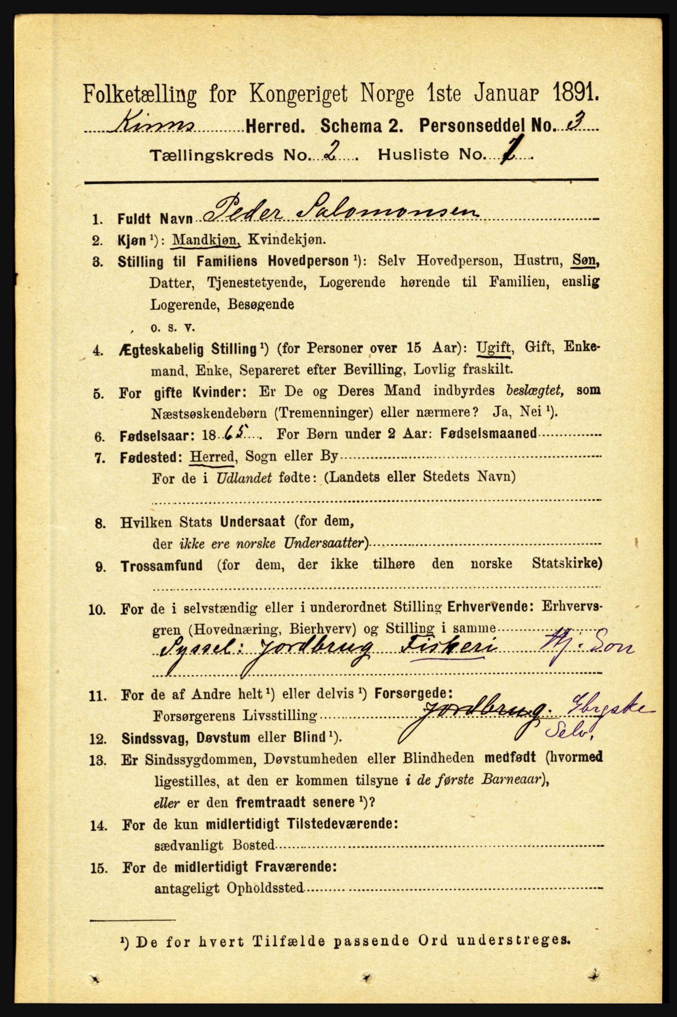 RA, 1891 census for 1437 Kinn, 1891, p. 538