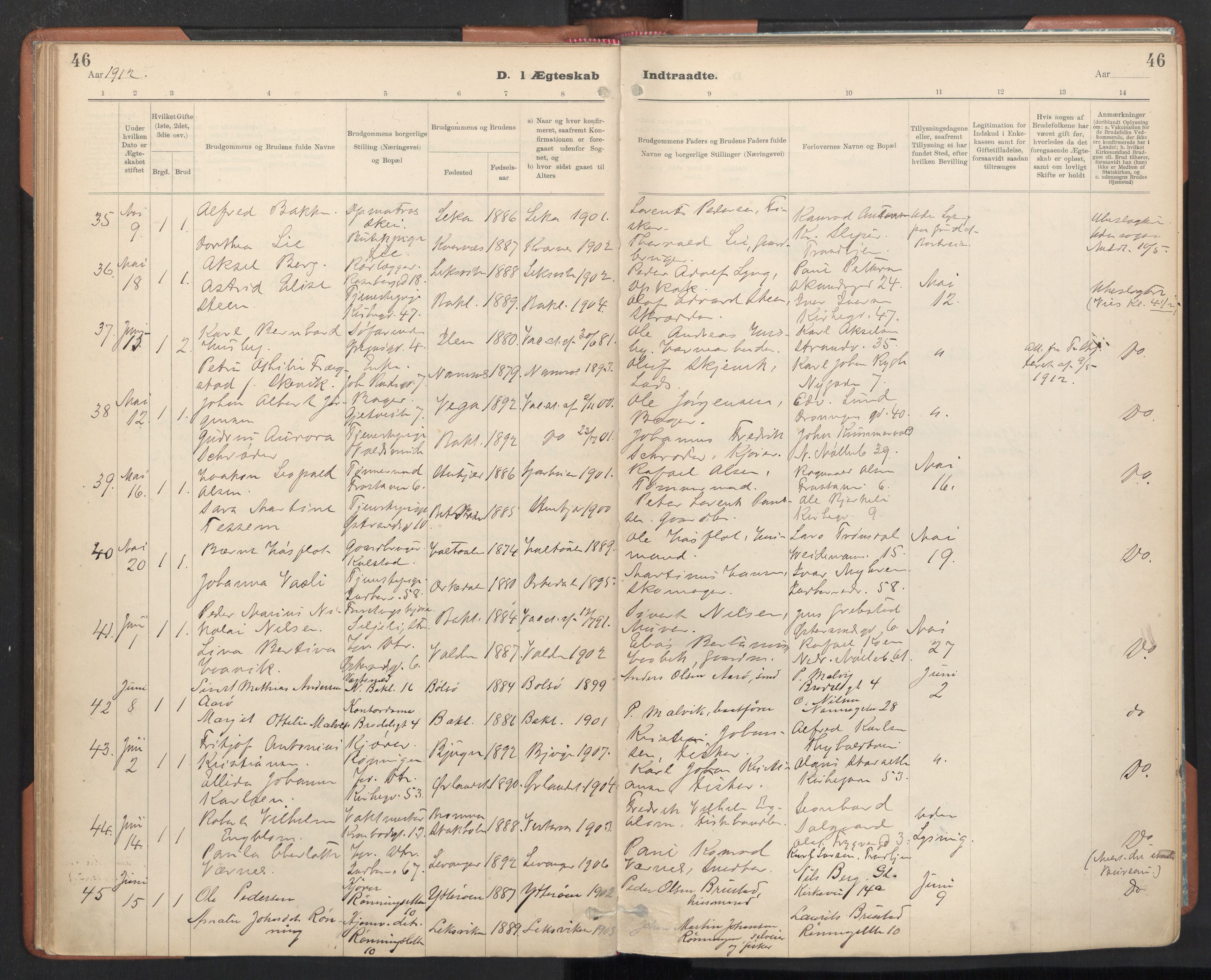 Ministerialprotokoller, klokkerbøker og fødselsregistre - Sør-Trøndelag, AV/SAT-A-1456/605/L0244: Parish register (official) no. 605A06, 1908-1954, p. 46