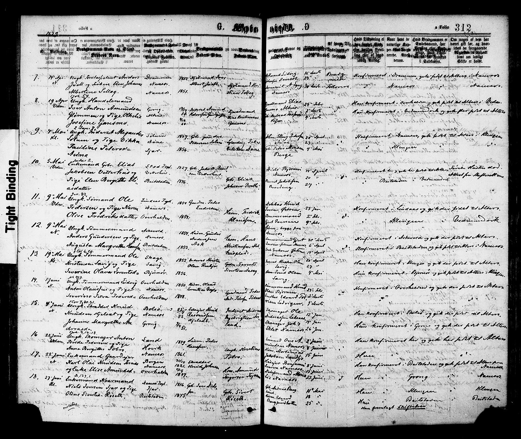 Ministerialprotokoller, klokkerbøker og fødselsregistre - Nord-Trøndelag, SAT/A-1458/768/L0572: Parish register (official) no. 768A07, 1874-1886, p. 312