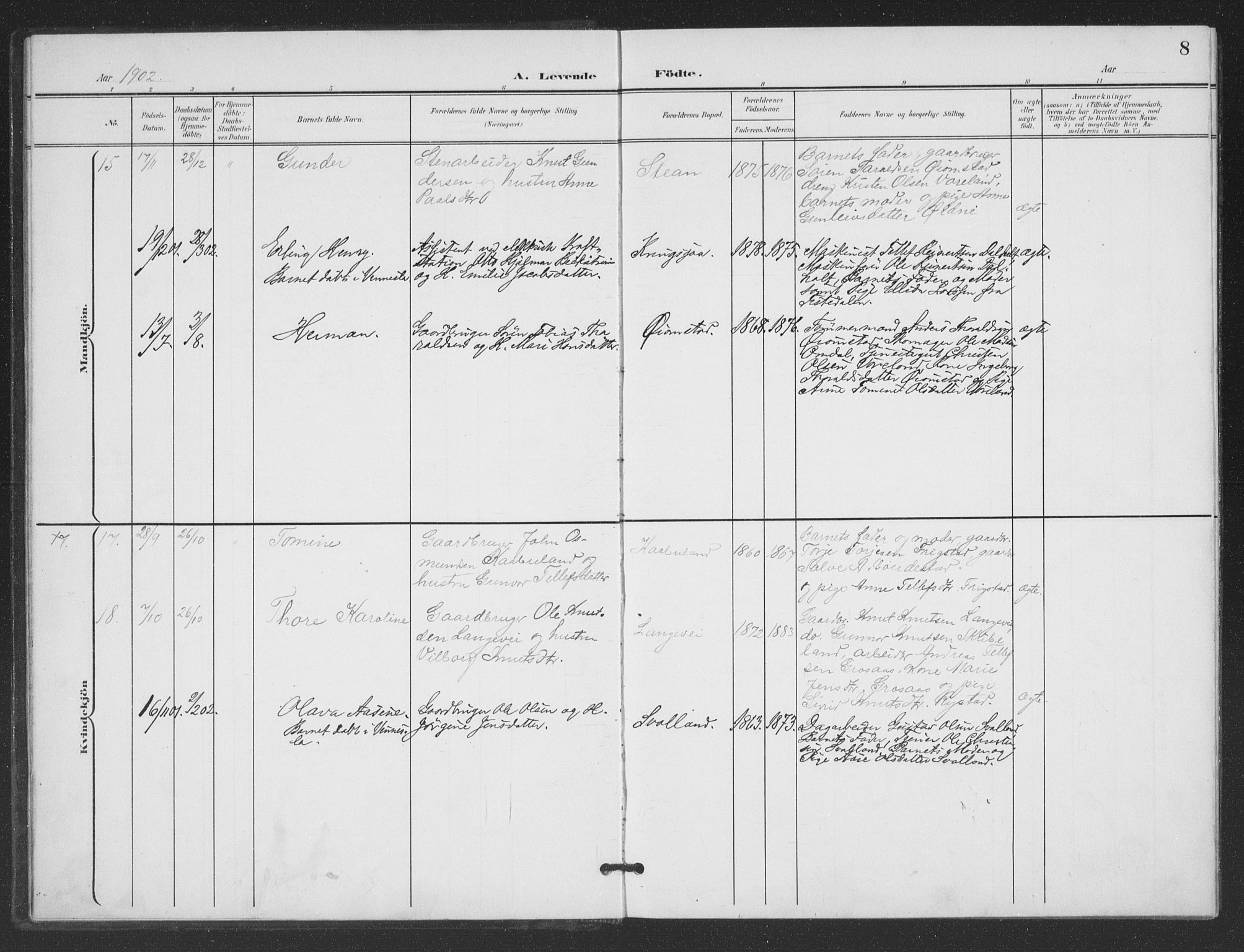 Evje sokneprestkontor, SAK/1111-0008/F/Fb/Fbc/L0005: Parish register (copy) no. B 5, 1901-1935, p. 8