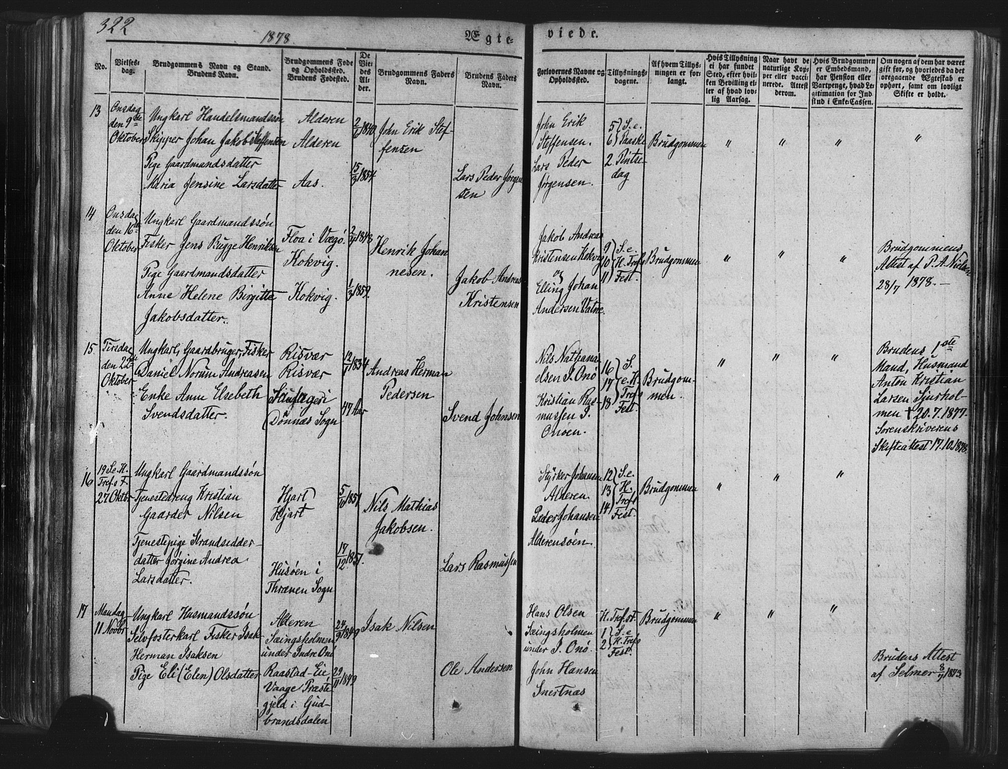 Ministerialprotokoller, klokkerbøker og fødselsregistre - Nordland, AV/SAT-A-1459/839/L0567: Parish register (official) no. 839A04, 1863-1879, p. 322