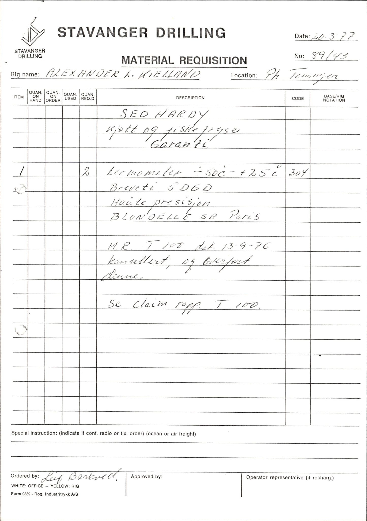 Pa 1503 - Stavanger Drilling AS, AV/SAST-A-101906/2/E/Eb/Eba/L0007: Sak og korrespondanse, 1975-1980