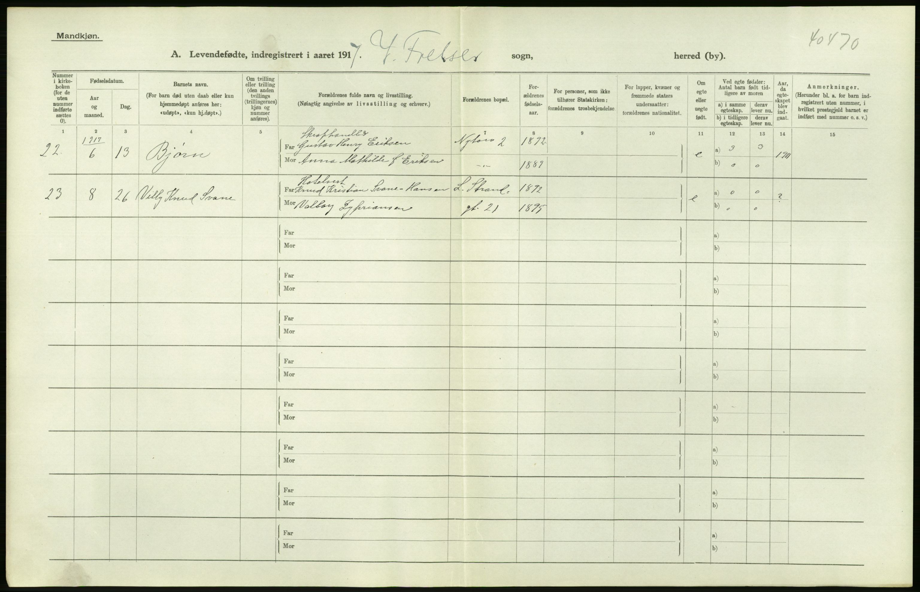 Statistisk sentralbyrå, Sosiodemografiske emner, Befolkning, AV/RA-S-2228/D/Df/Dfb/Dfbg/L0007: Kristiania: Levendefødte menn og kvinner., 1917, p. 20