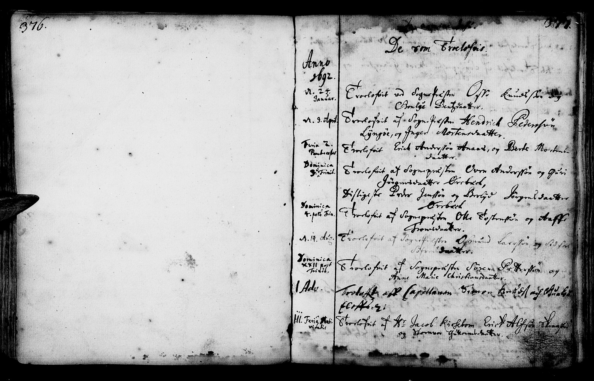 Oddernes sokneprestkontor, SAK/1111-0033/F/Fa/Faa/L0001: Parish register (official) no. A 1, 1692-1718, p. 376-377