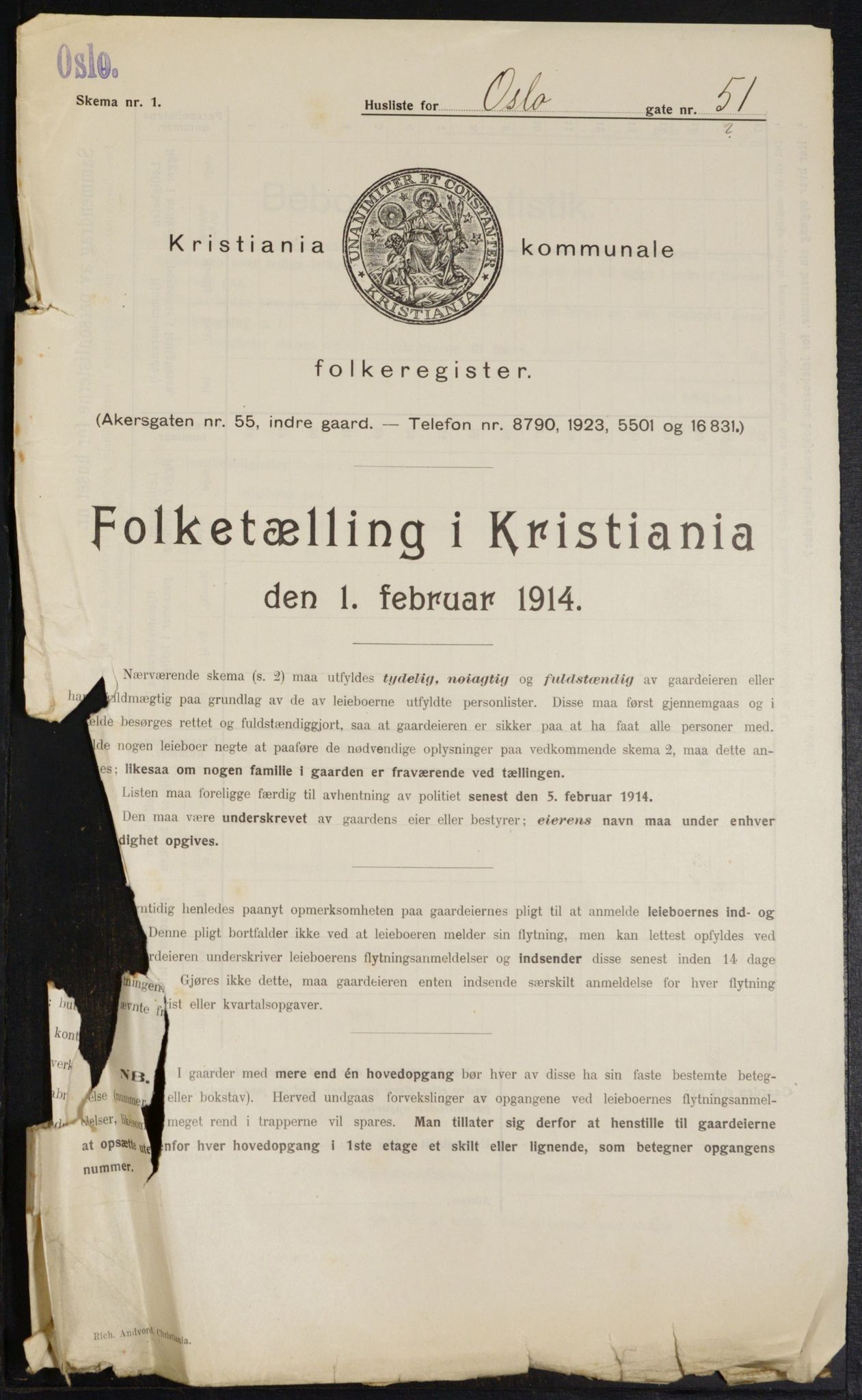 OBA, Municipal Census 1914 for Kristiania, 1914, p. 77460