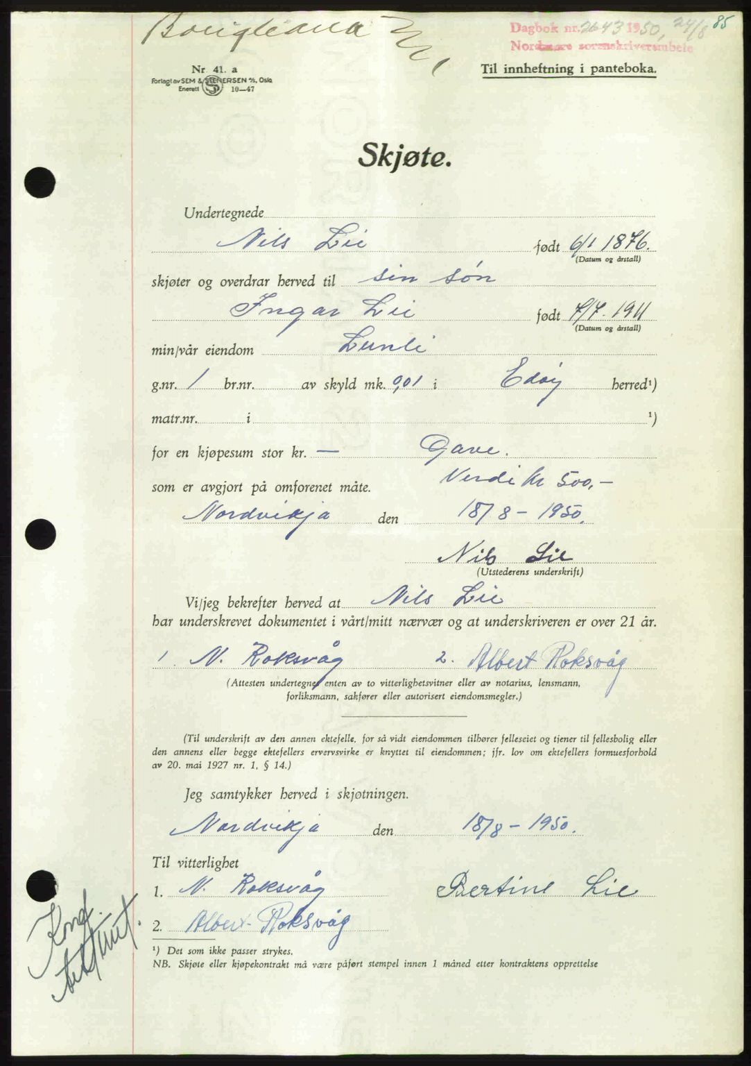 Nordmøre sorenskriveri, AV/SAT-A-4132/1/2/2Ca: Mortgage book no. A116, 1950-1950, Diary no: : 2643/1950