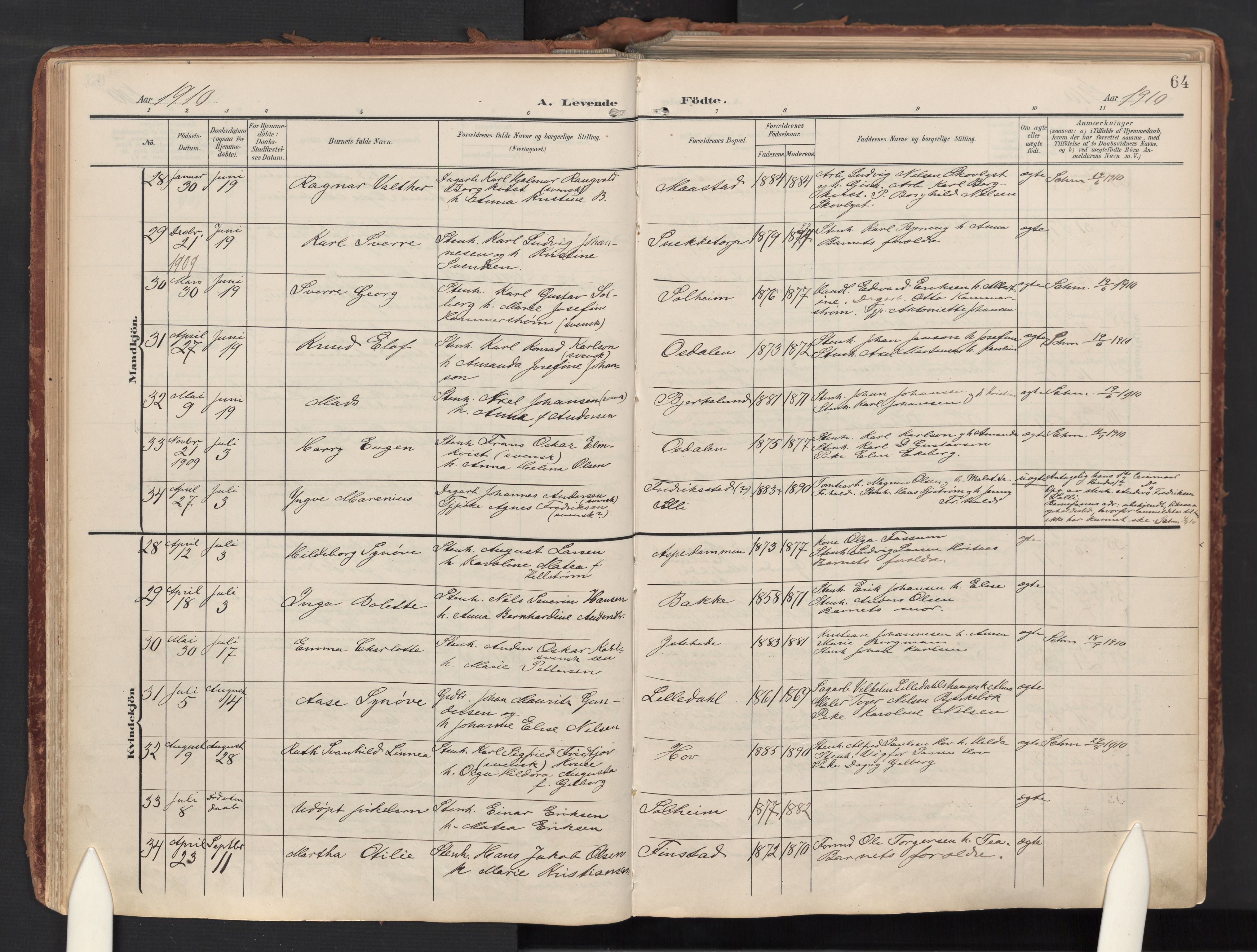 Idd prestekontor Kirkebøker, AV/SAO-A-10911/F/Fc/L0007: Parish register (official) no. III 7, 1904-1925, p. 64