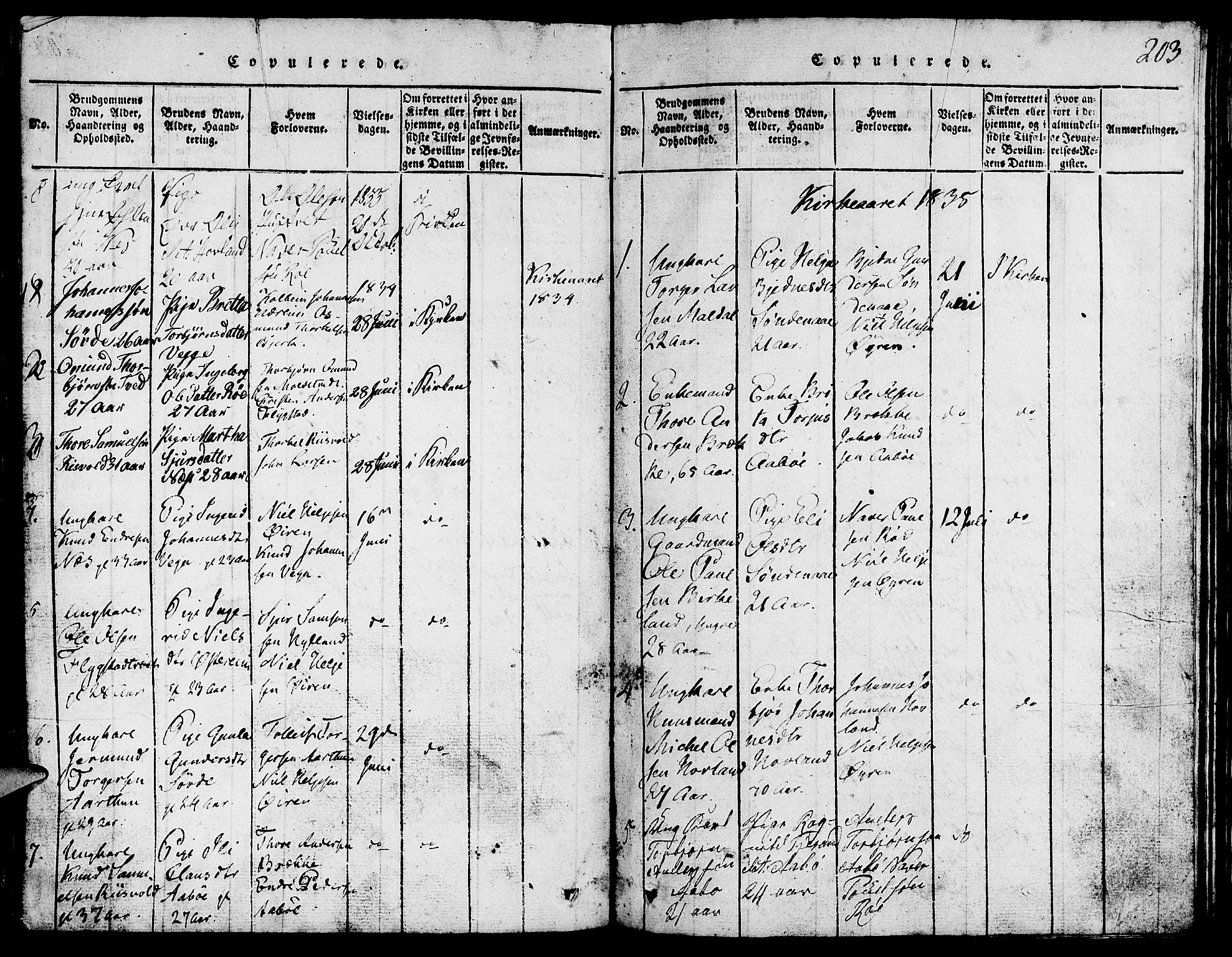 Suldal sokneprestkontor, SAST/A-101845/01/V/L0002: Parish register (copy) no. B 2, 1816-1845, p. 203