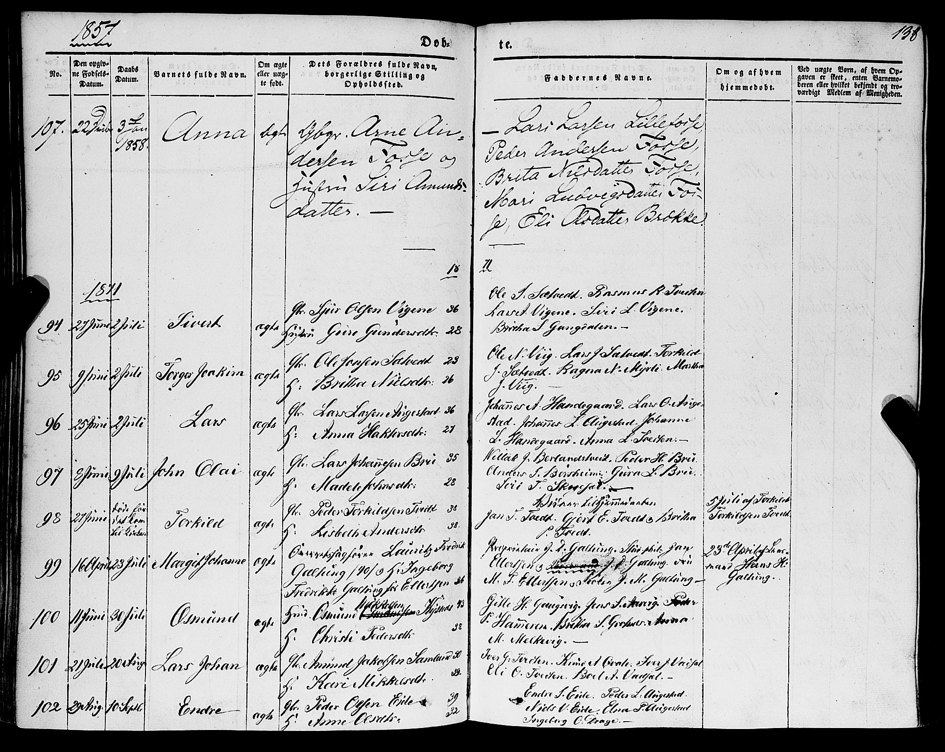 Strandebarm sokneprestembete, SAB/A-78401/H/Haa: Parish register (official) no. A 7, 1844-1872, p. 138