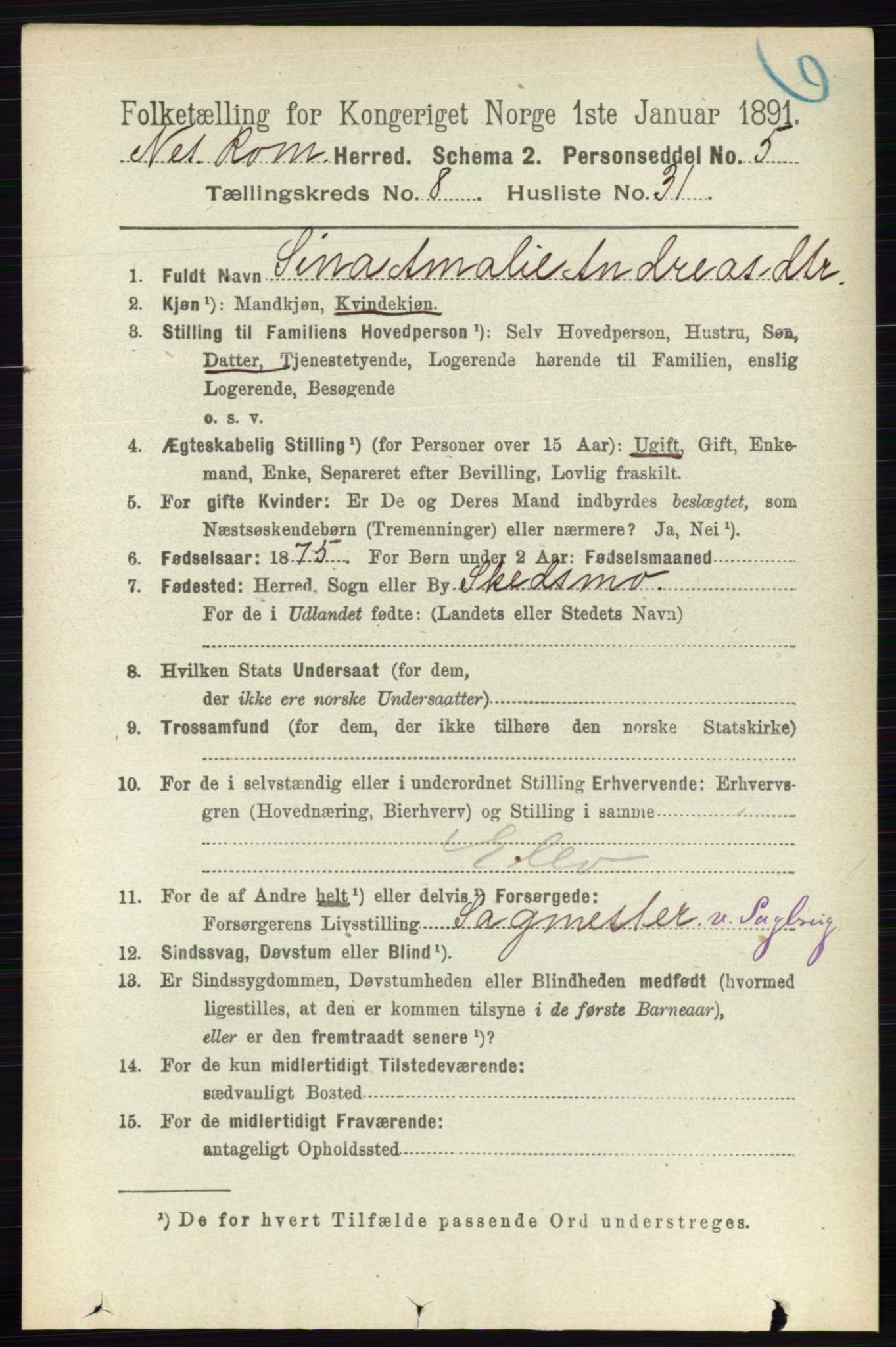 RA, 1891 census for 0236 Nes, 1891, p. 4782