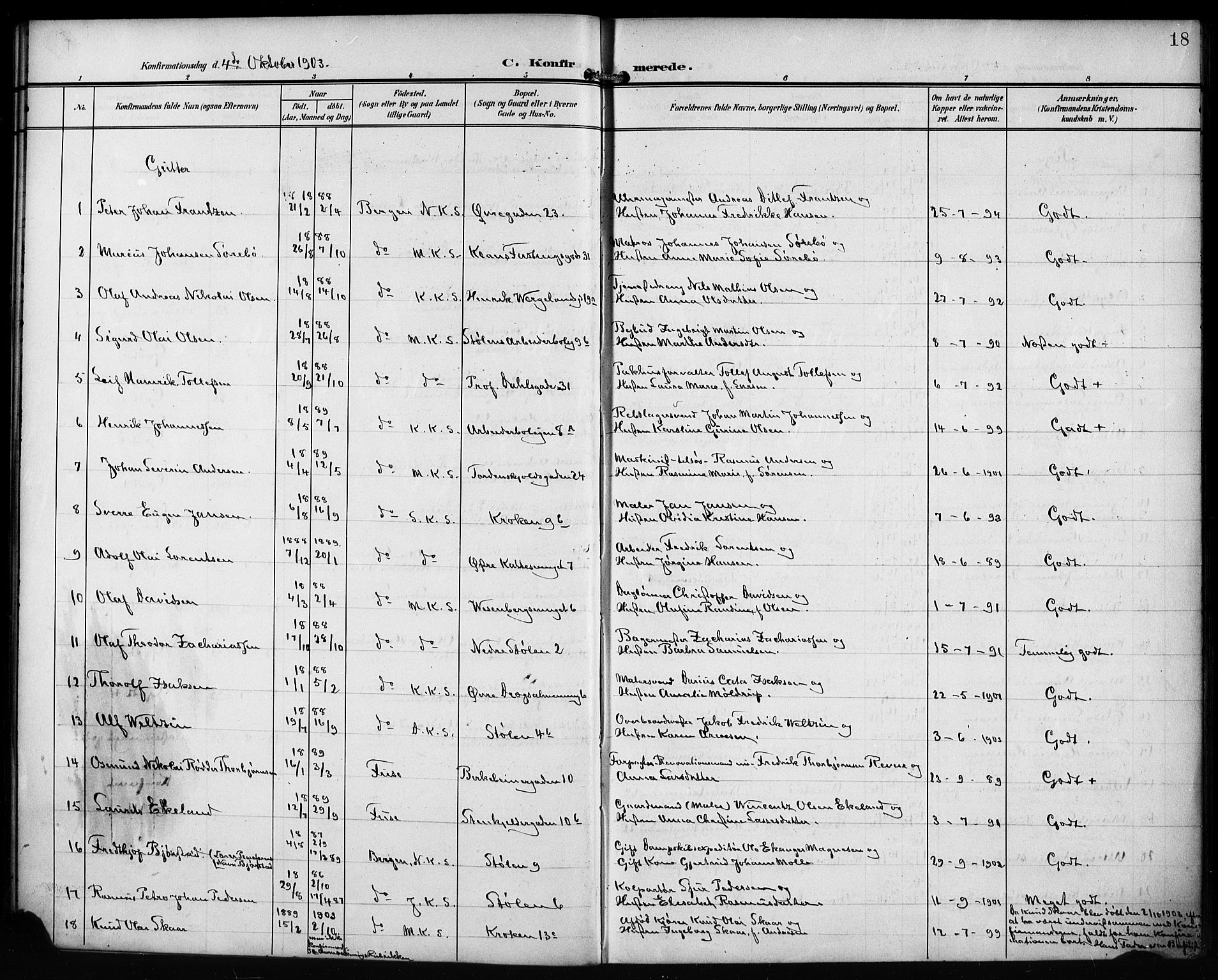 Mariakirken Sokneprestembete, AV/SAB-A-76901/H/Hab/L0009: Parish register (copy) no. A 9, 1901-1919, p. 18