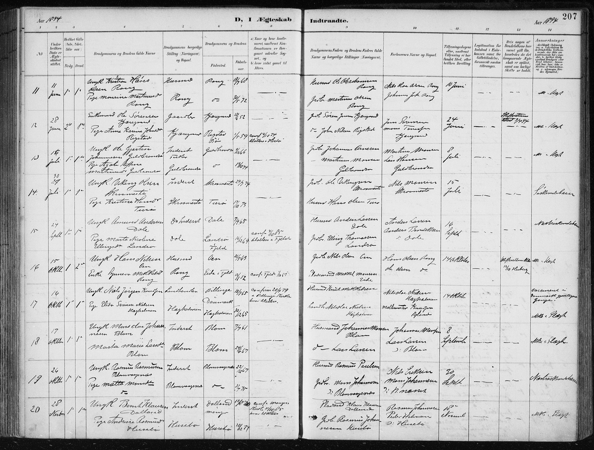 Herdla Sokneprestembete, SAB/A-75701/H/Haa: Parish register (official) no. A 4, 1891-1905, p. 207