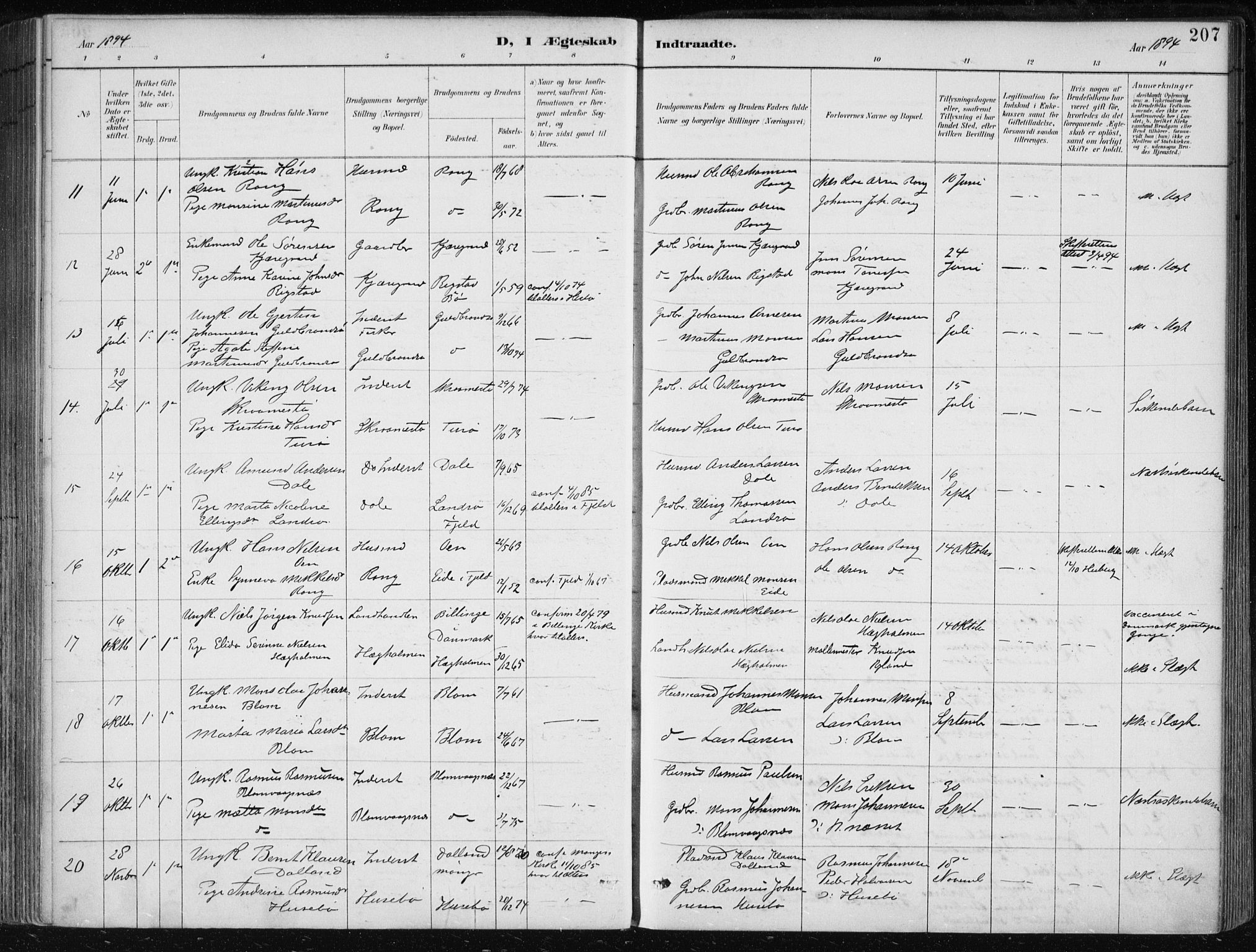 Herdla Sokneprestembete, AV/SAB-A-75701/H/Haa: Parish register (official) no. A 4, 1891-1905, p. 207