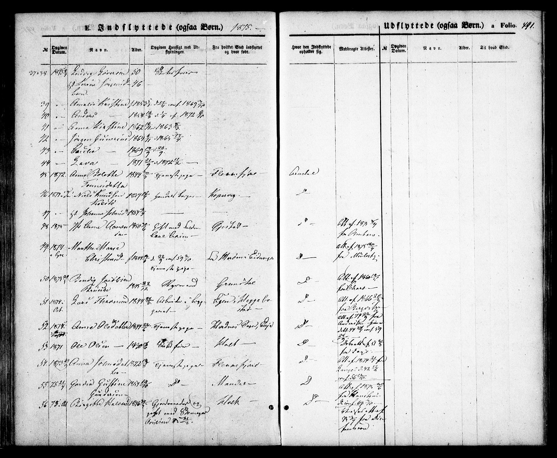 Arendal sokneprestkontor, Trefoldighet, AV/SAK-1111-0040/F/Fa/L0007: Parish register (official) no. A 7, 1868-1878, p. 491